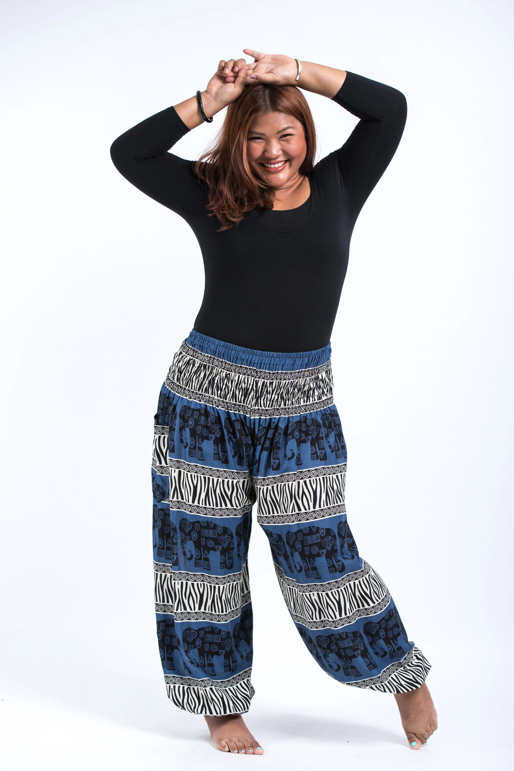 Plus Size Safari Elephant Women's Elephant Pants in Blue