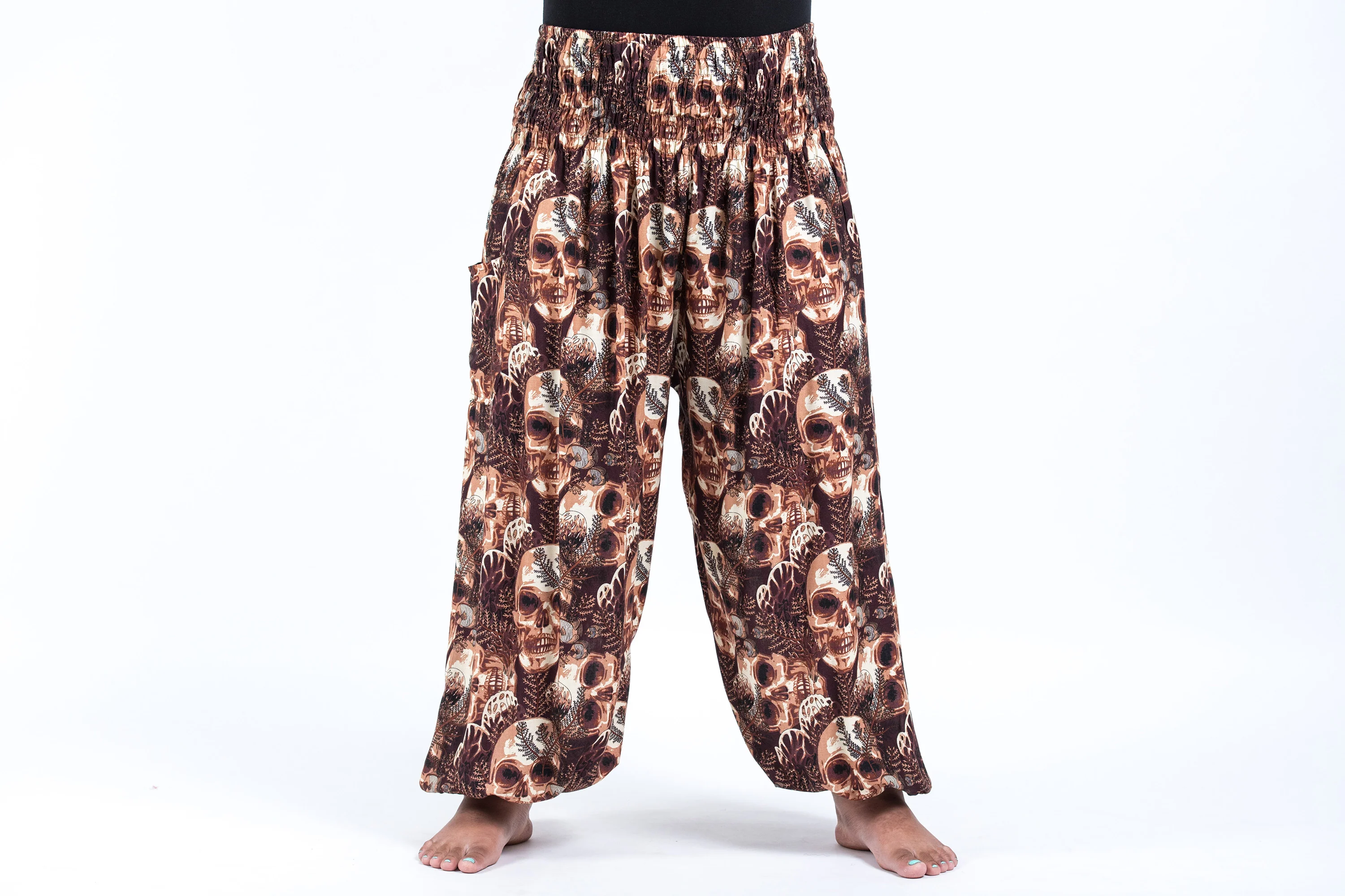 2654-Plus-Size-Skulls-Women-s-Harem-Pants-in-Brown-2.webp Plus Size Skulls Women's Harem Pants in Brown
