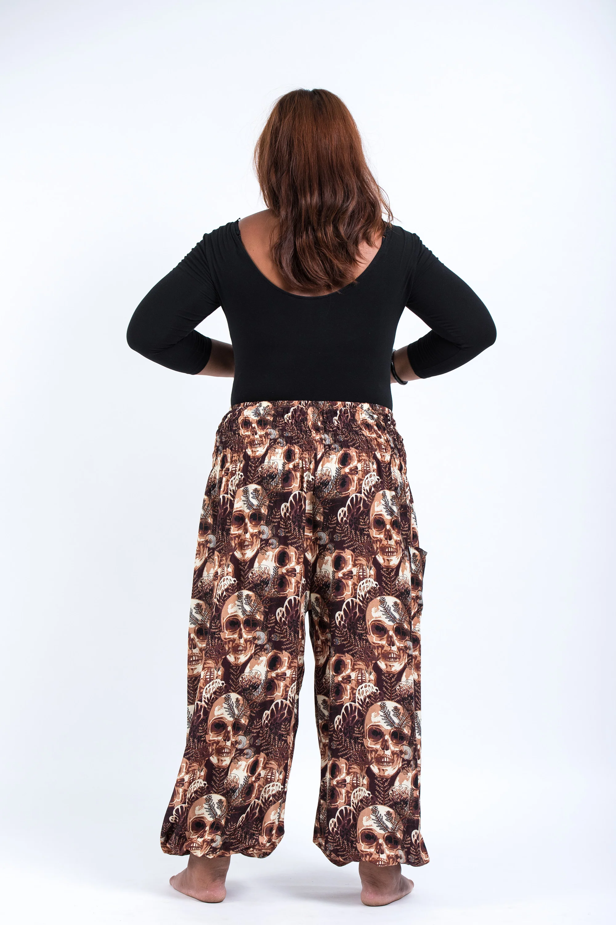 2654-Plus-Size-Skulls-Women-s-Harem-Pants-in-Brown-4.webp Plus Size Skulls Women's Harem Pants in Brown