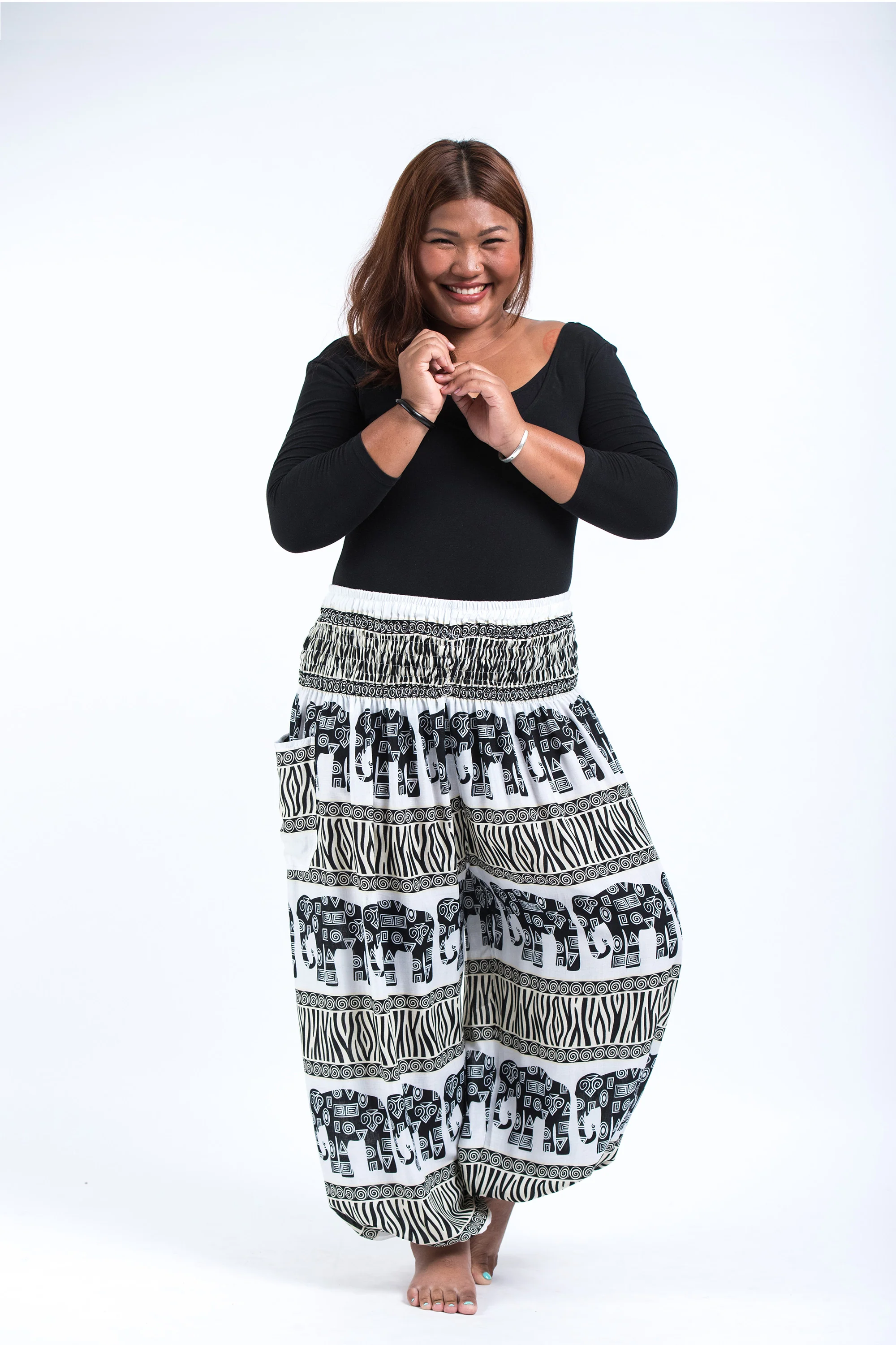 Plus Size Safari Elephant Women's Elephant Pants in White