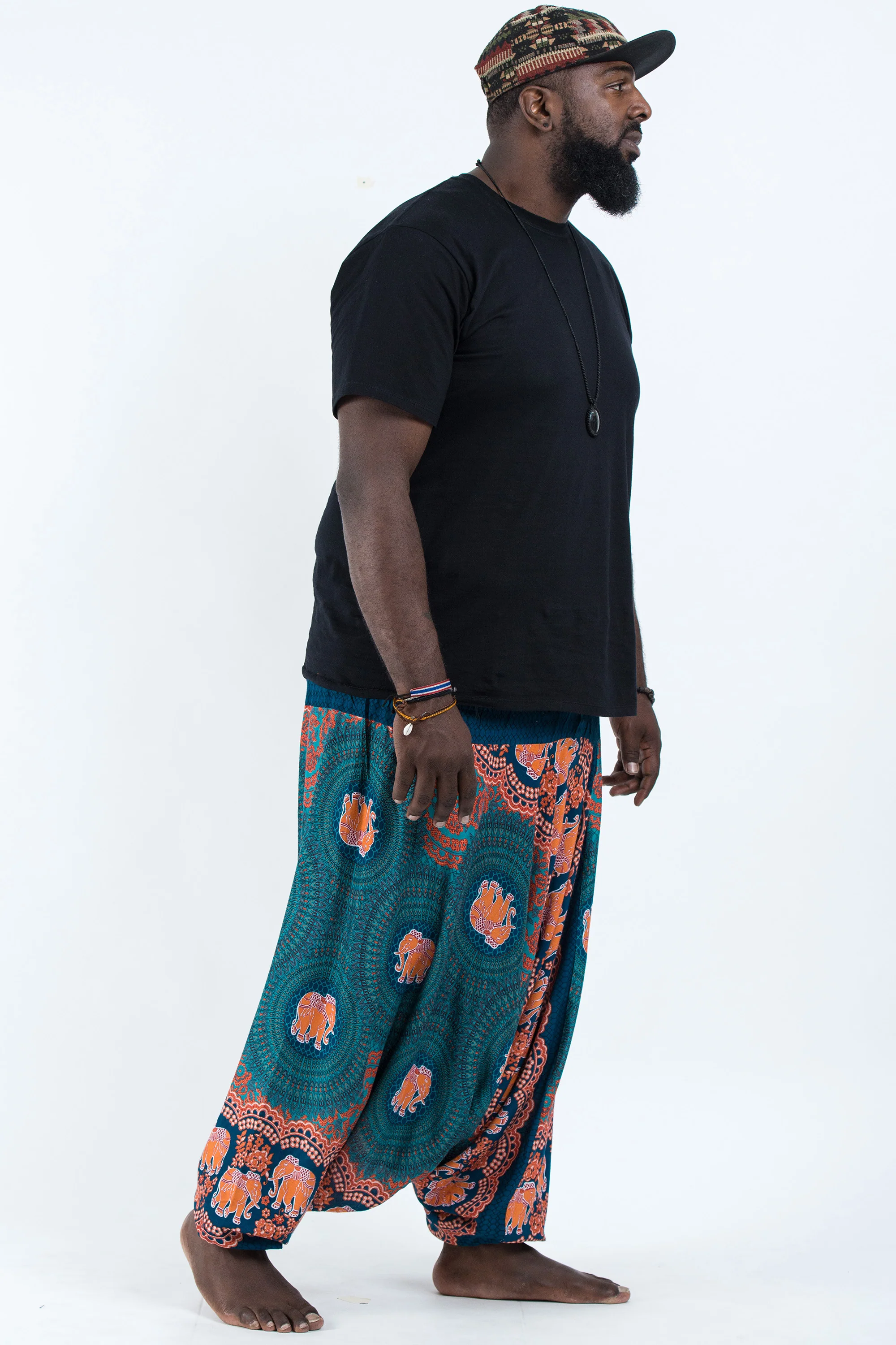 2660-Plus-Size-Mandala-Elephant-Drop-Crotch-Men-s-Elephant-Pants-in-Turquoise-3.webp Plus Size Mandala Elephant Drop Crotch Men's Elephant Pants in Turquoise