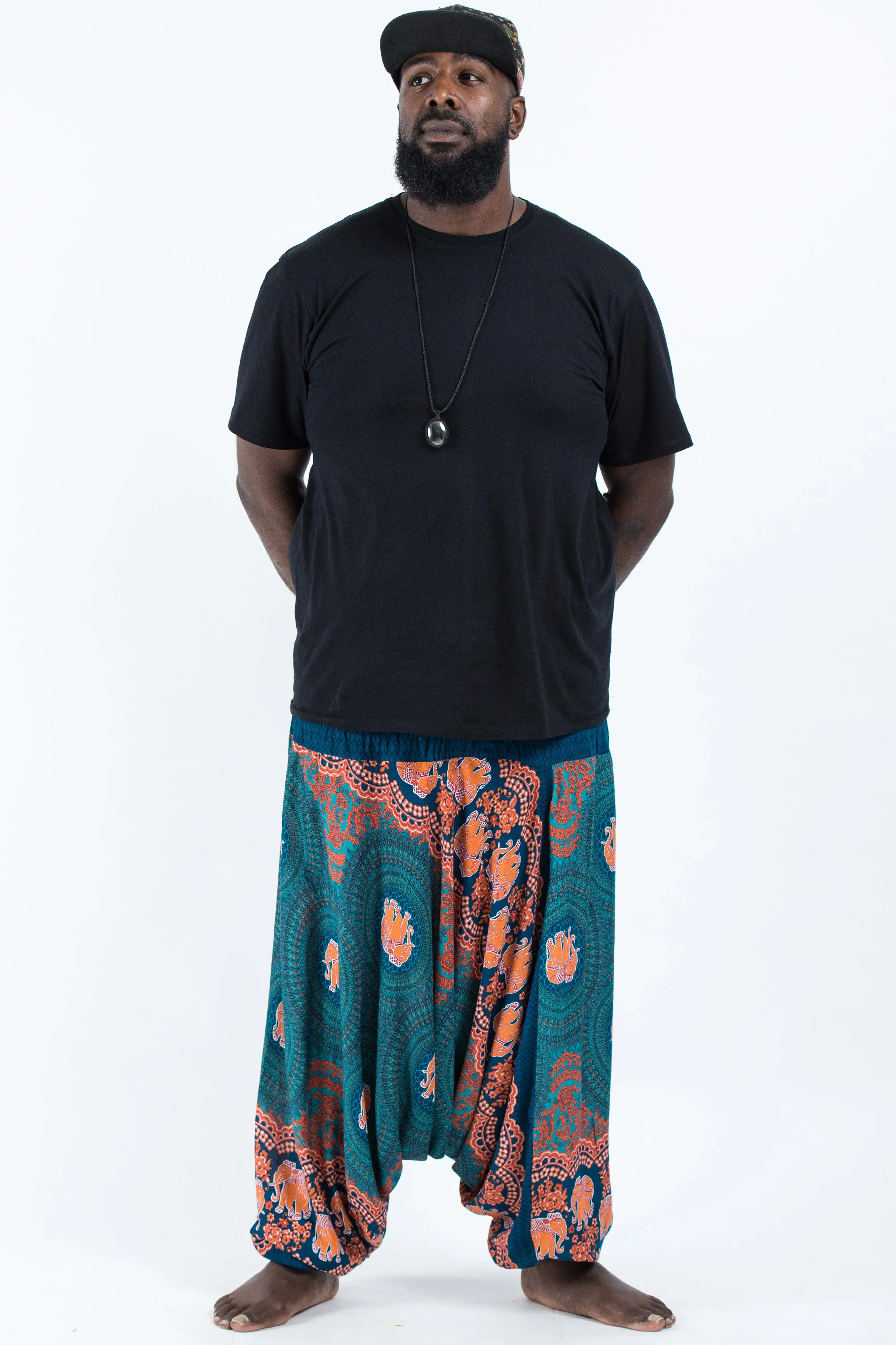 2660-Plus-Size-Mandala-Elephant-Drop-Crotch-Men-s-Elephant-Pants-in-Turquoise-4.webp Plus Size Mandala Elephant Drop Crotch Men's Elephant Pants in Turquoise