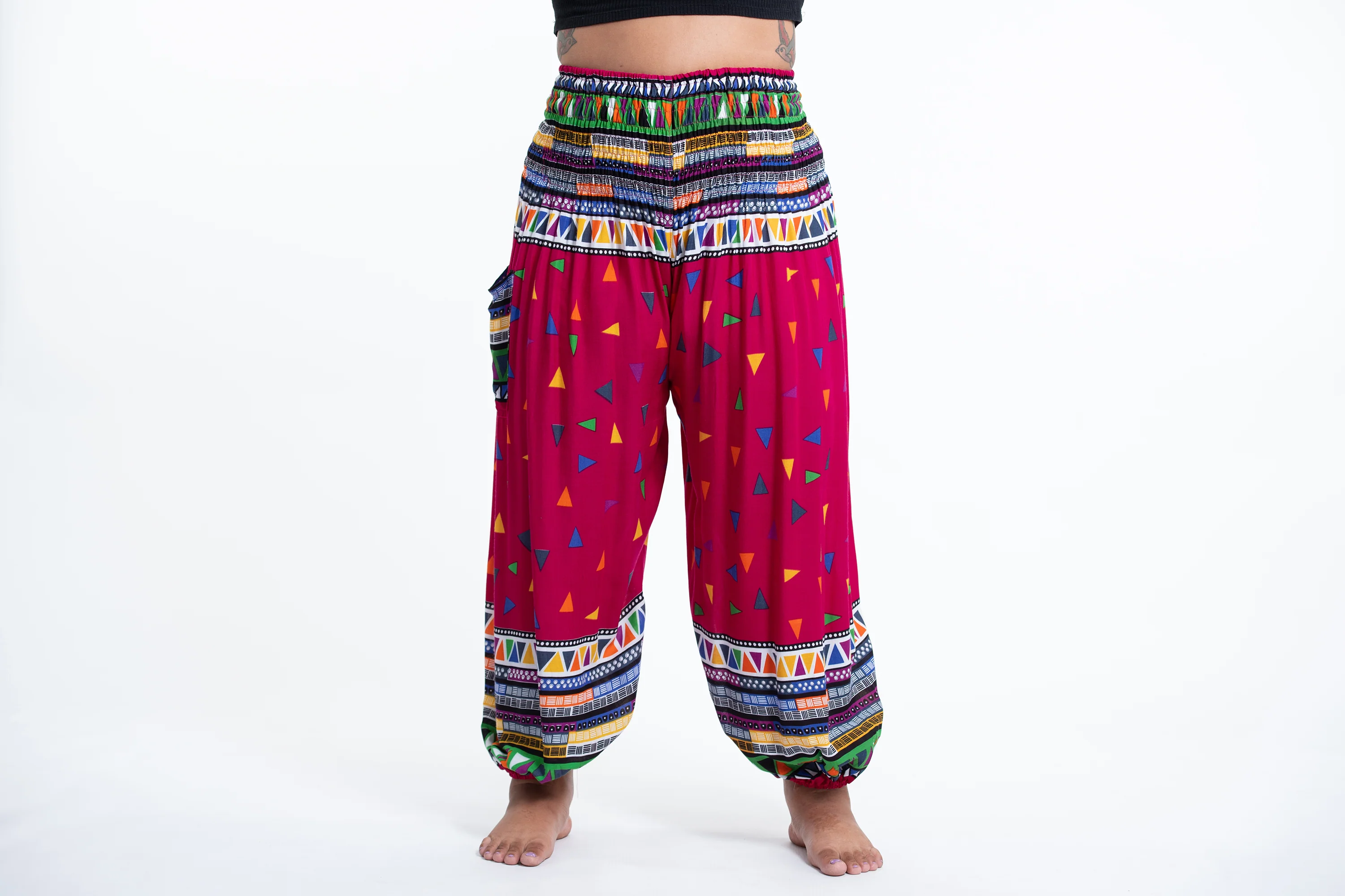 Plus Size Triangles Women's Harem Pants in Pink