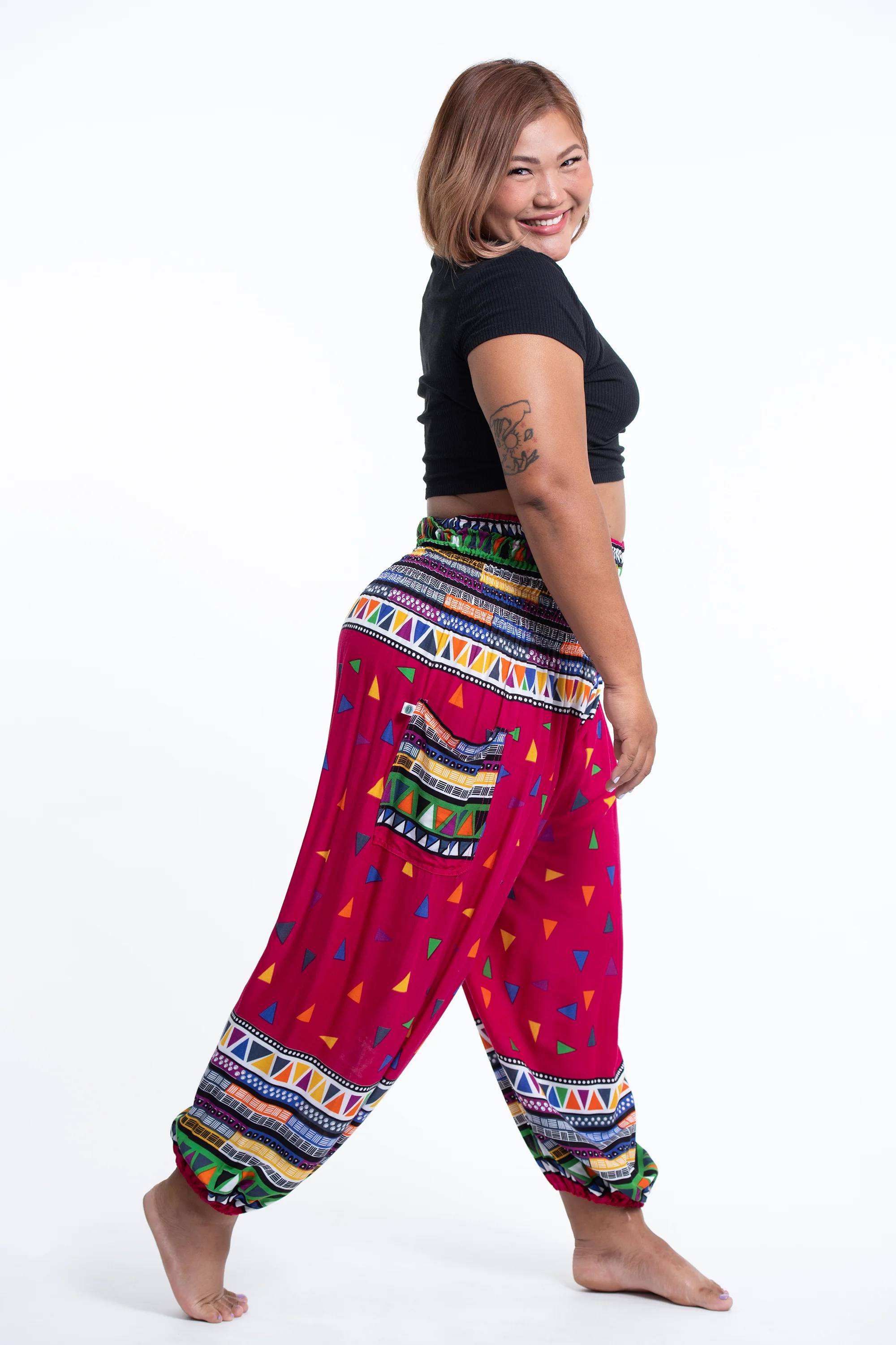 2661-Plus-Size-Triangles-Women-s-Harem-Pants-in-Pink-3.webp Plus Size Triangles Women's Harem Pants in Pink