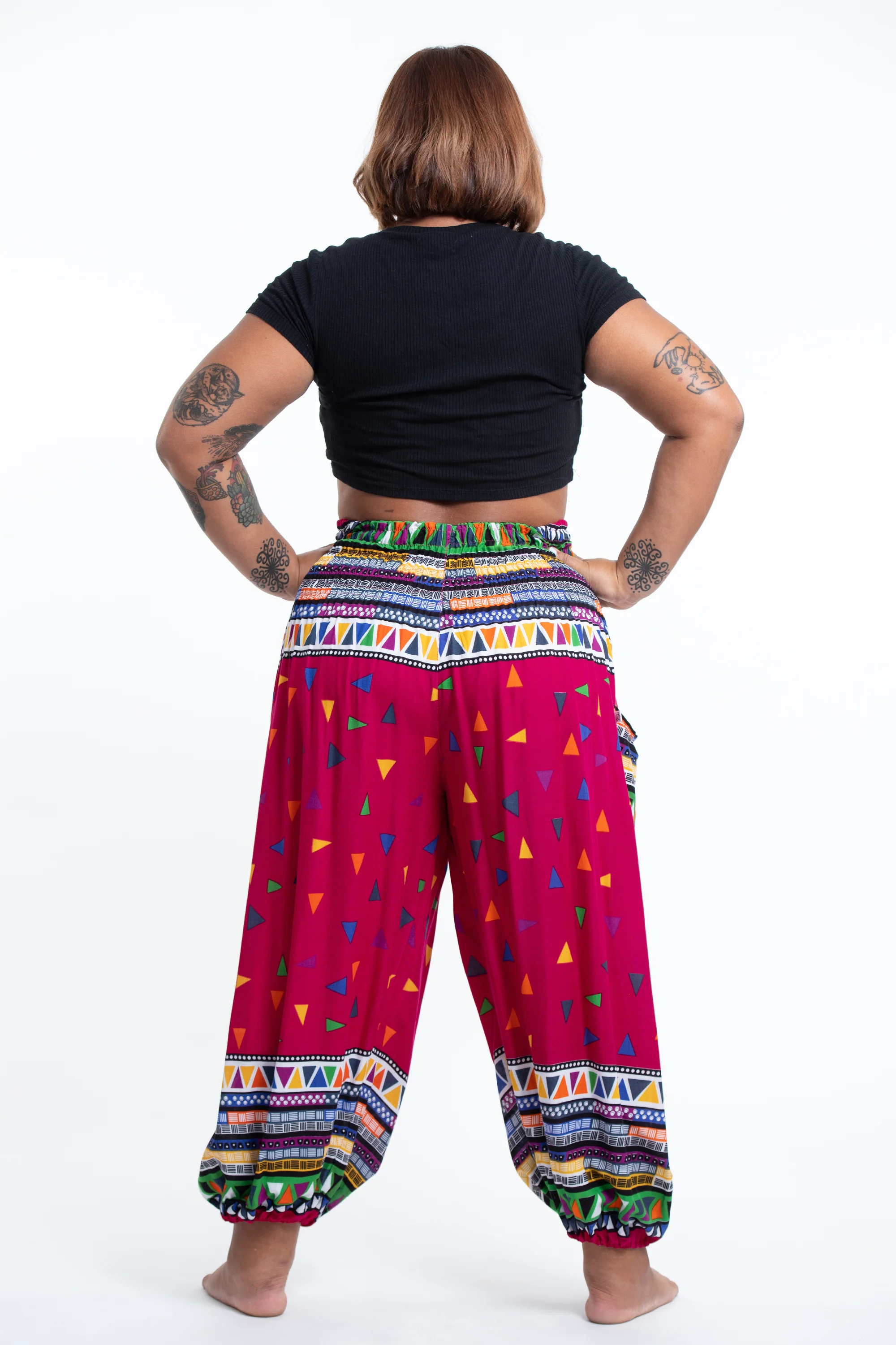2661-Plus-Size-Triangles-Women-s-Harem-Pants-in-Pink-4.webp Plus Size Triangles Women's Harem Pants in Pink