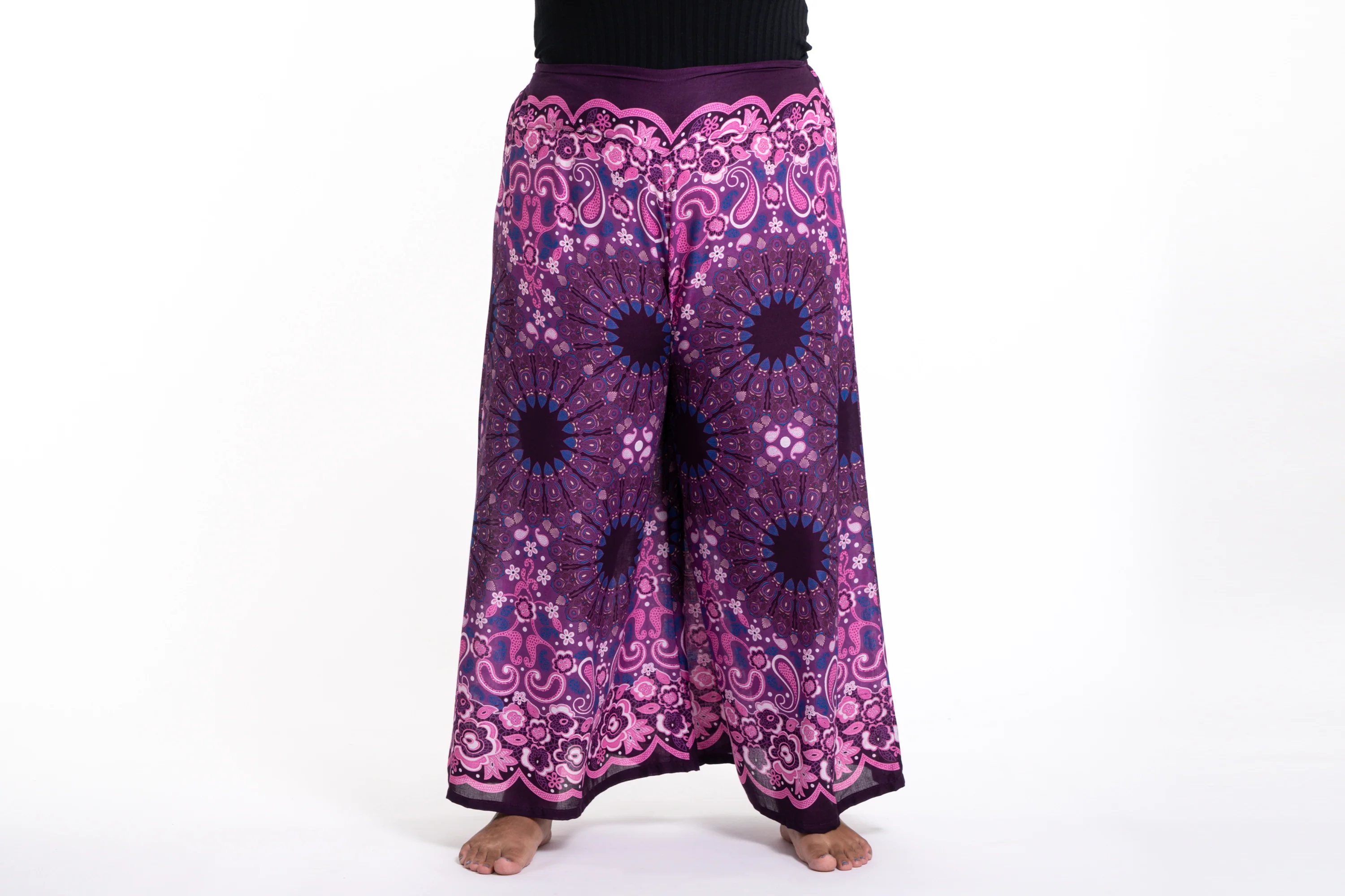 Plus Size Paisley Mandalas Palazzo Style Harem Pants in Purple