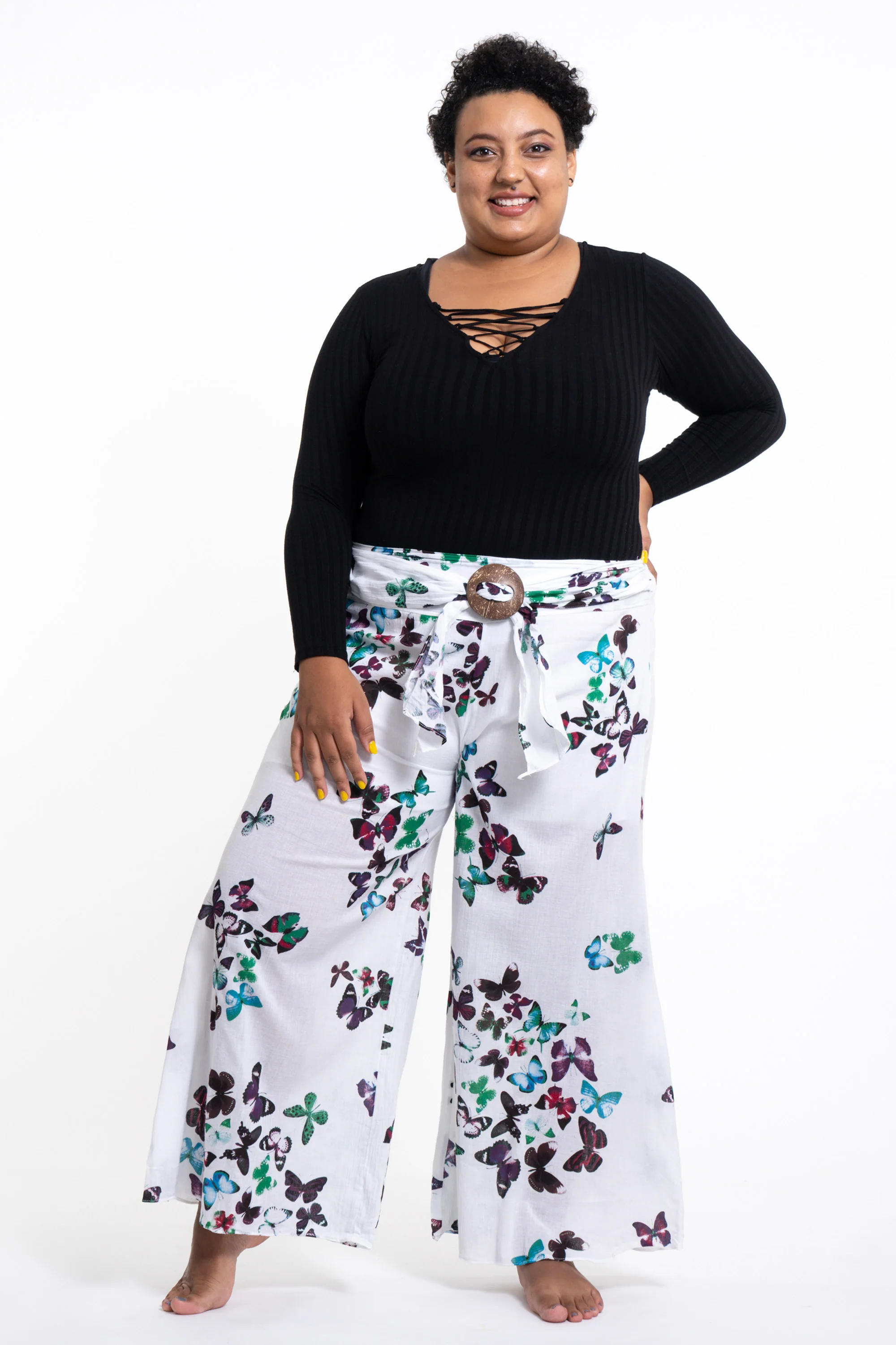 Plus Size Women's Thai Harem Palazzo Pants in Butterflies Turquoise