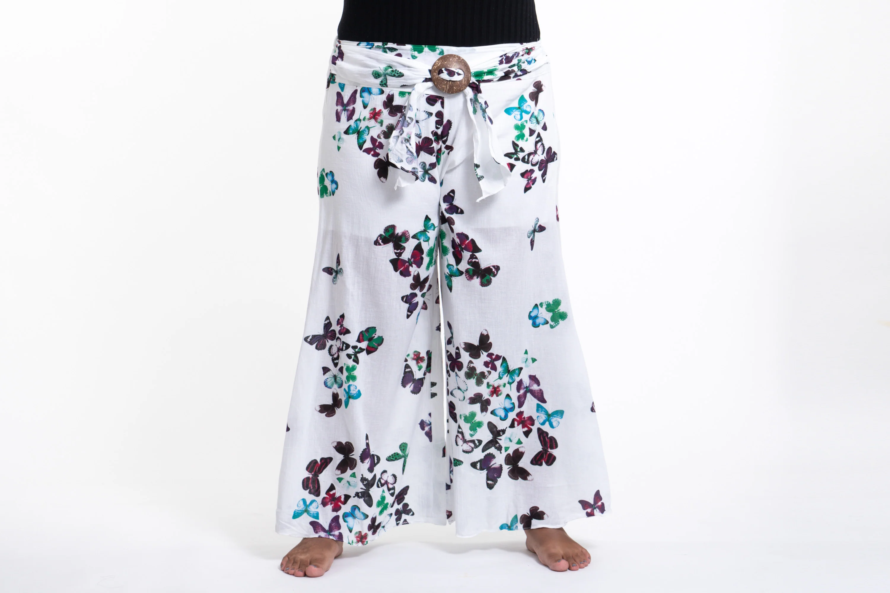 Plus Size Women's Thai Harem Palazzo Pants in Butterflies Turquoise