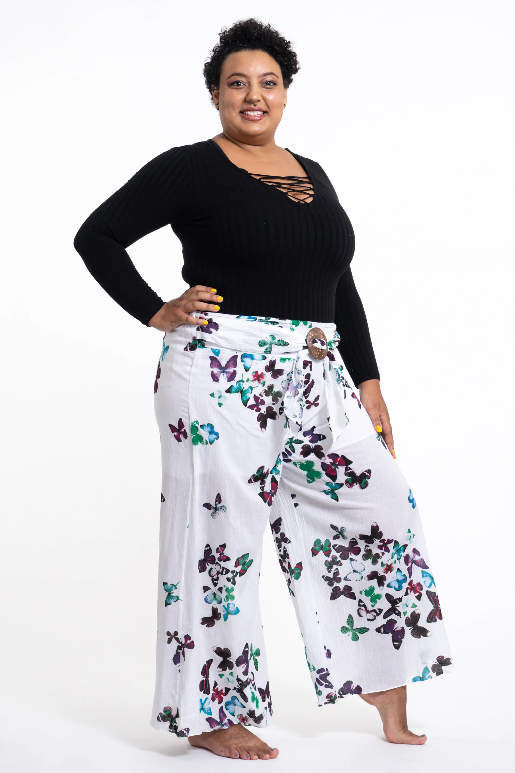 2665-Plus-Size-Women-s-Thai-Harem-Palazzo-Pants-in-Butterflies-Turquoise-3.webp Plus Size Women's Thai Harem Palazzo Pants in Butterflies Turquoise