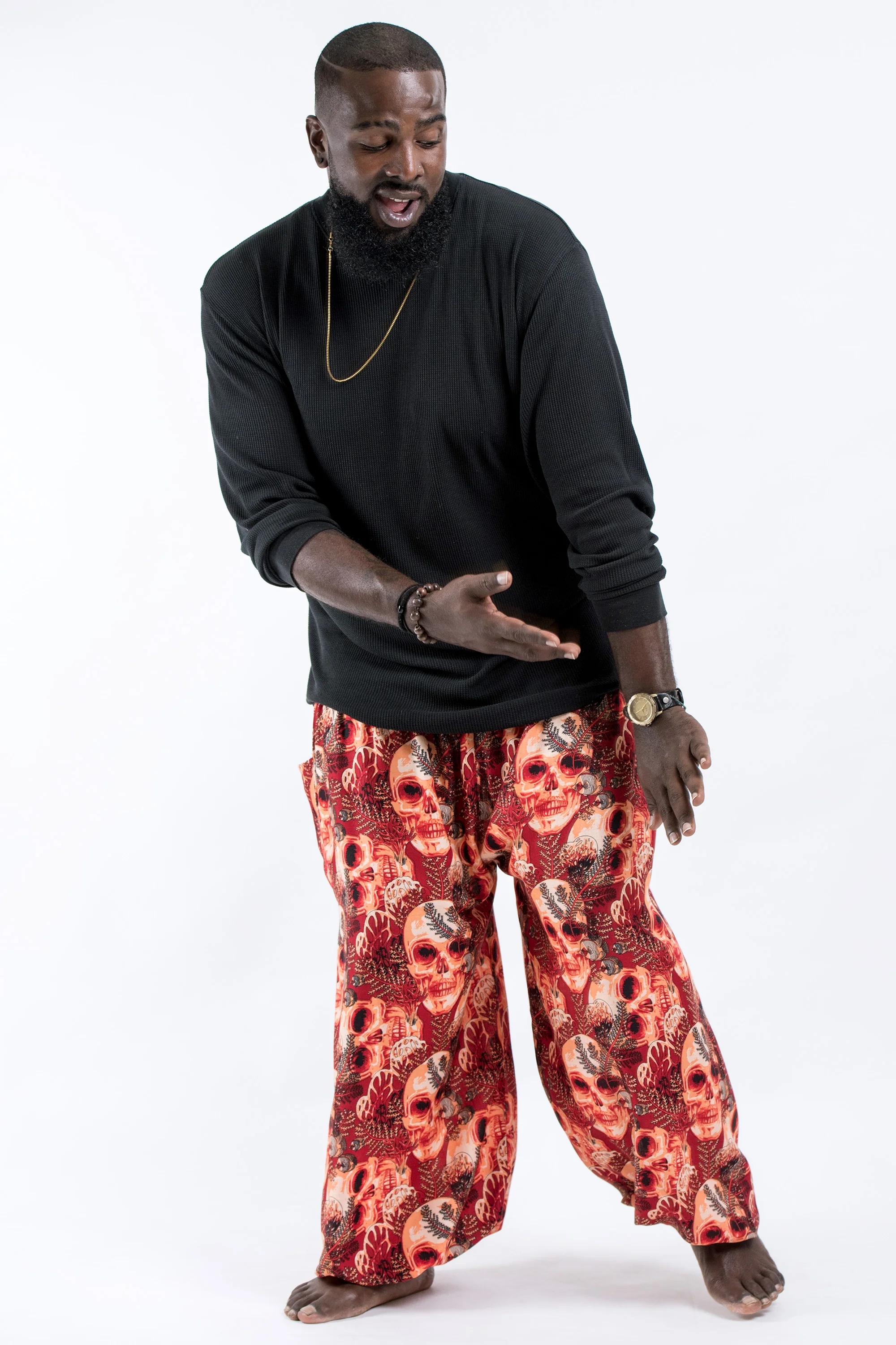 Plus Size Skulls Men's Harem Pants in Red