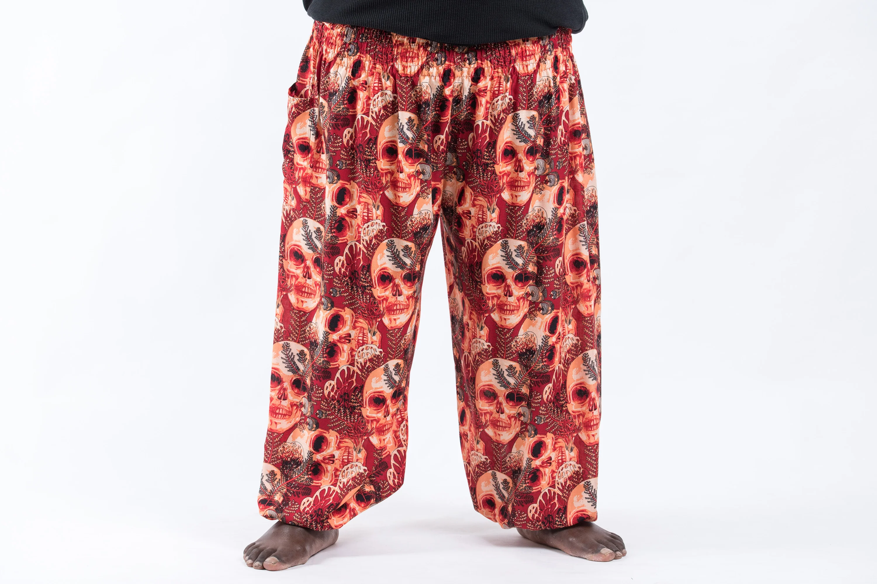 Plus Size Skulls Men's Harem Pants in Red