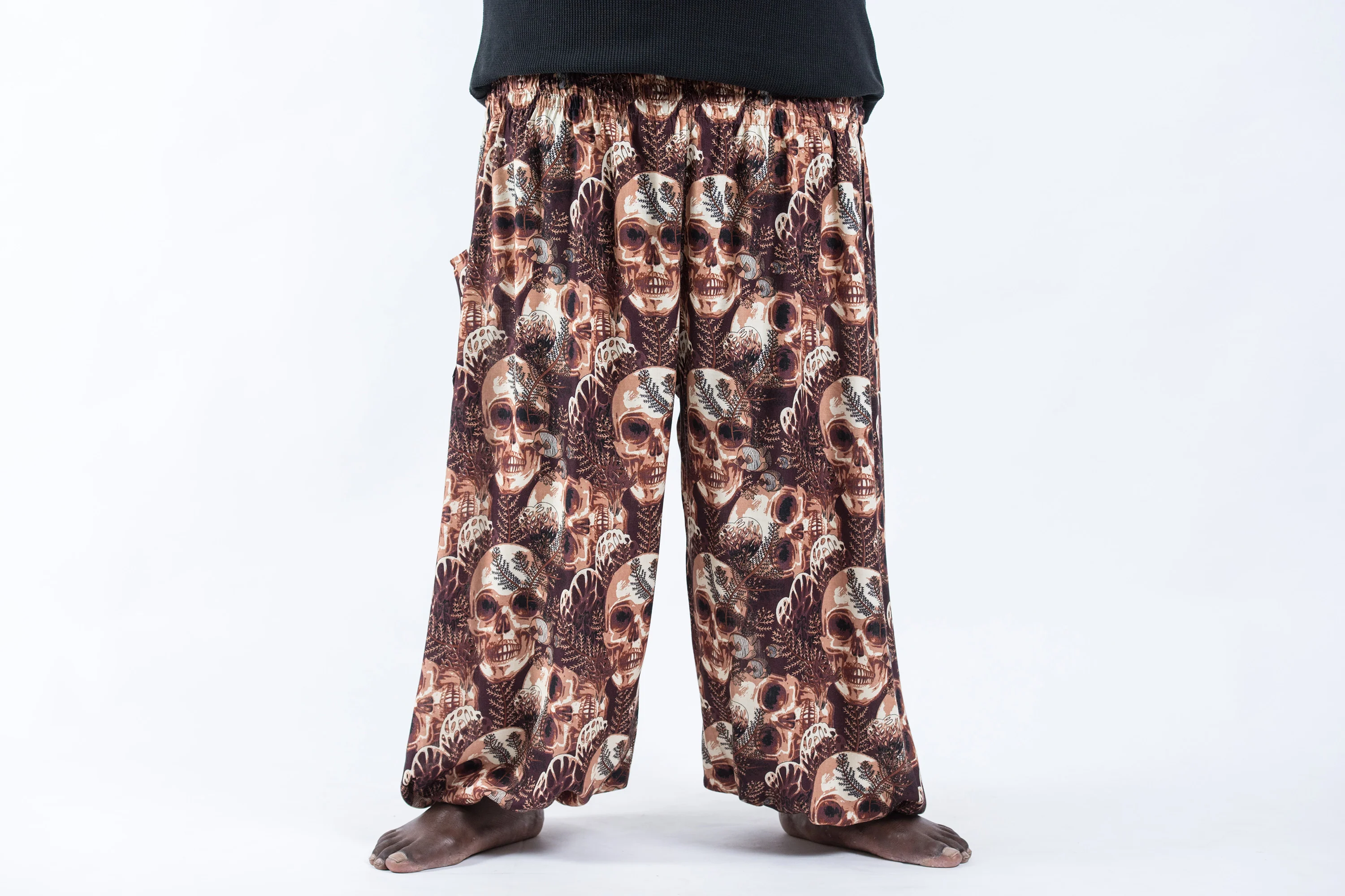 Plus Size Skulls Men's Harem Pants in Brown