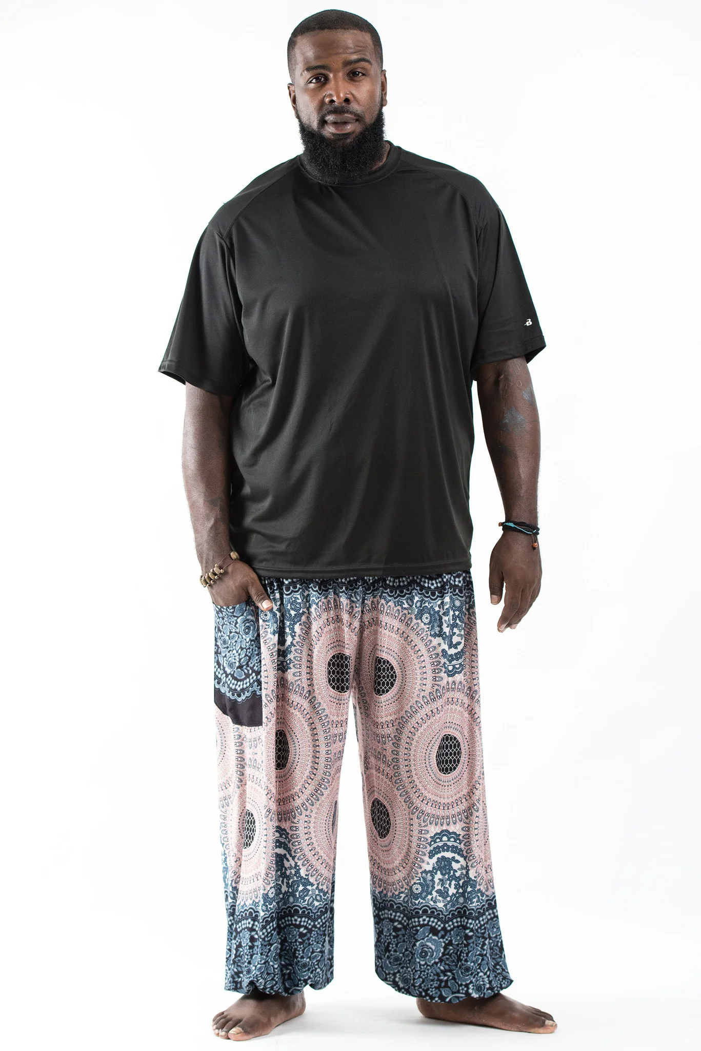 Plus Size Geometric Mandalas Men's Harem Pants in Silver Gray
