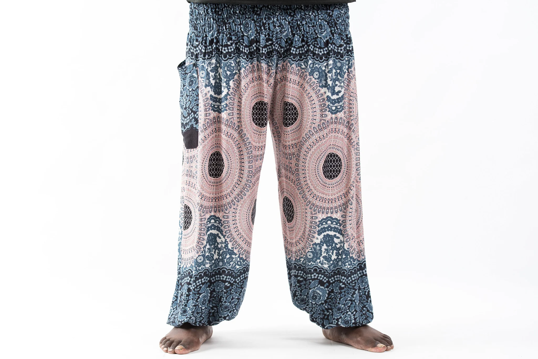 Plus Size Geometric Mandalas Men's Harem Pants in Silver Gray
