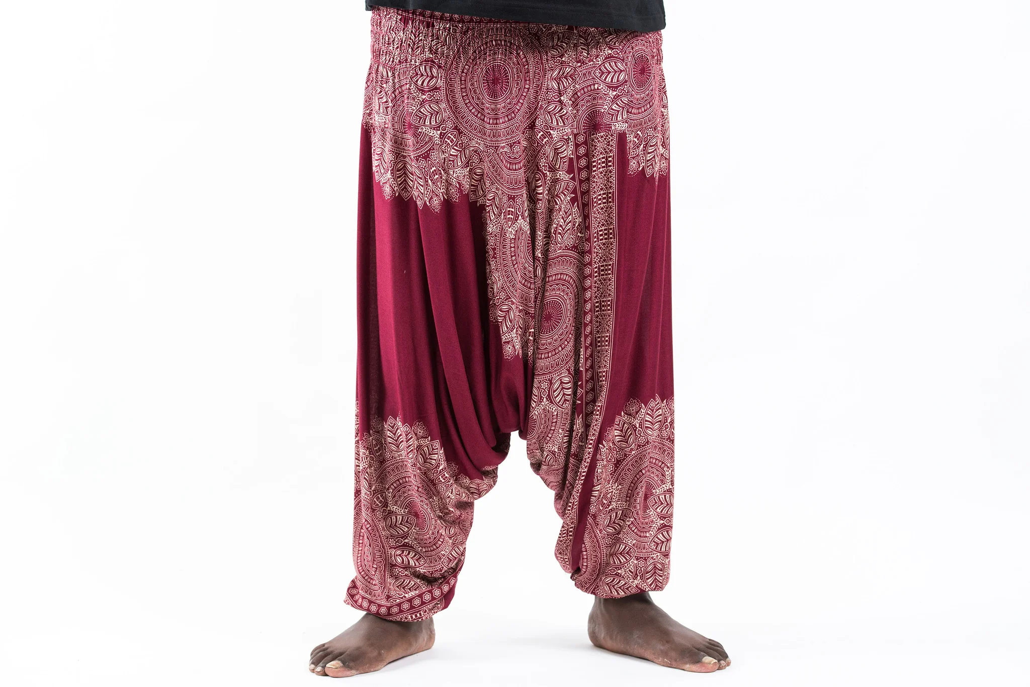 2669-Plus-Size-Floral-Mandalas-Drop-Crotch-Men-s-Harem-Pants-in-Red-2.webp Plus Size Floral Mandalas Drop Crotch Men's Harem Pants in Red