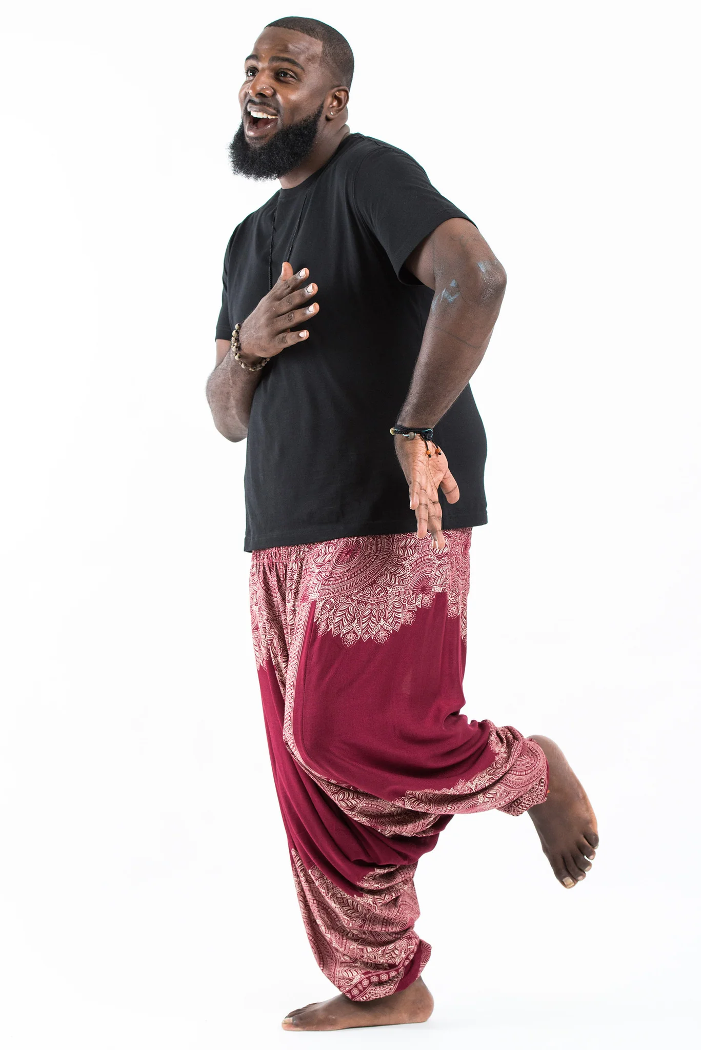 2669-Plus-Size-Floral-Mandalas-Drop-Crotch-Men-s-Harem-Pants-in-Red-3.webp Plus Size Floral Mandalas Drop Crotch Men's Harem Pants in Red