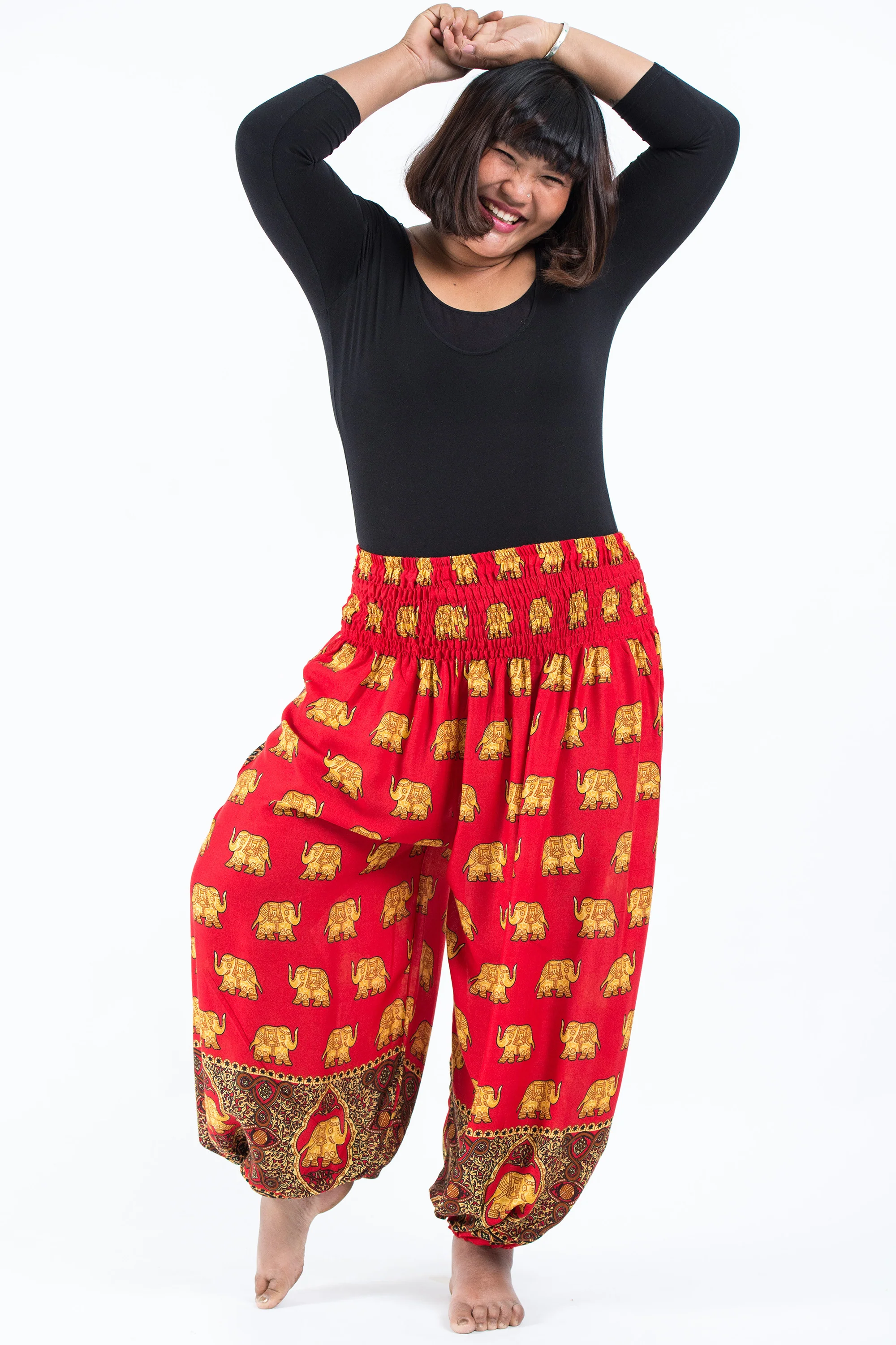 Plus Size Golden Elephant Women's Elephant Pants in Red