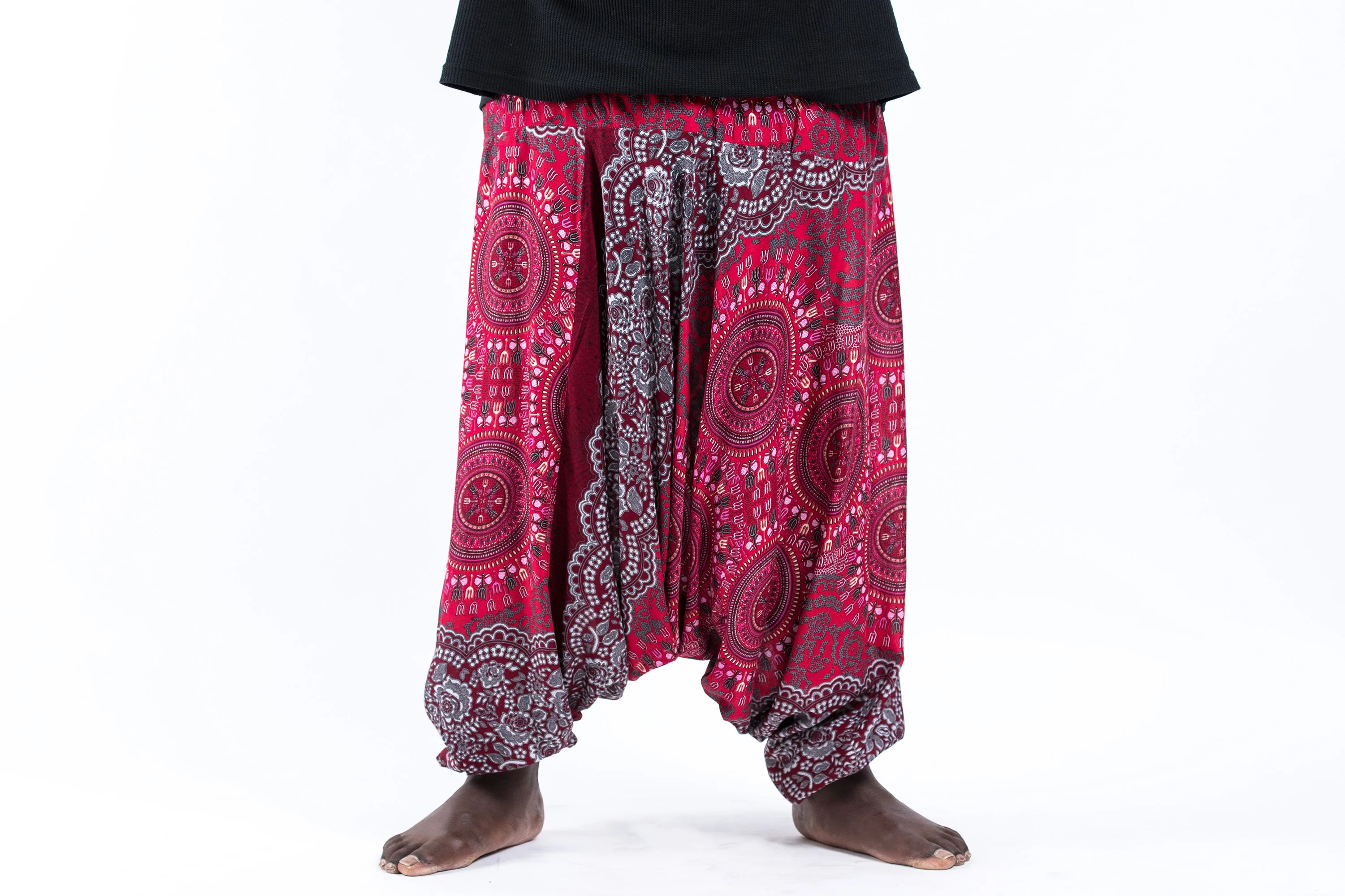 2678-Plus-Size-Trishula-Mandalas-Drop-Crotch-Men-s-Harem-Pants-in-Red-2.webp Plus Size Trishula Mandalas Drop Crotch Men's Harem Pants in Red