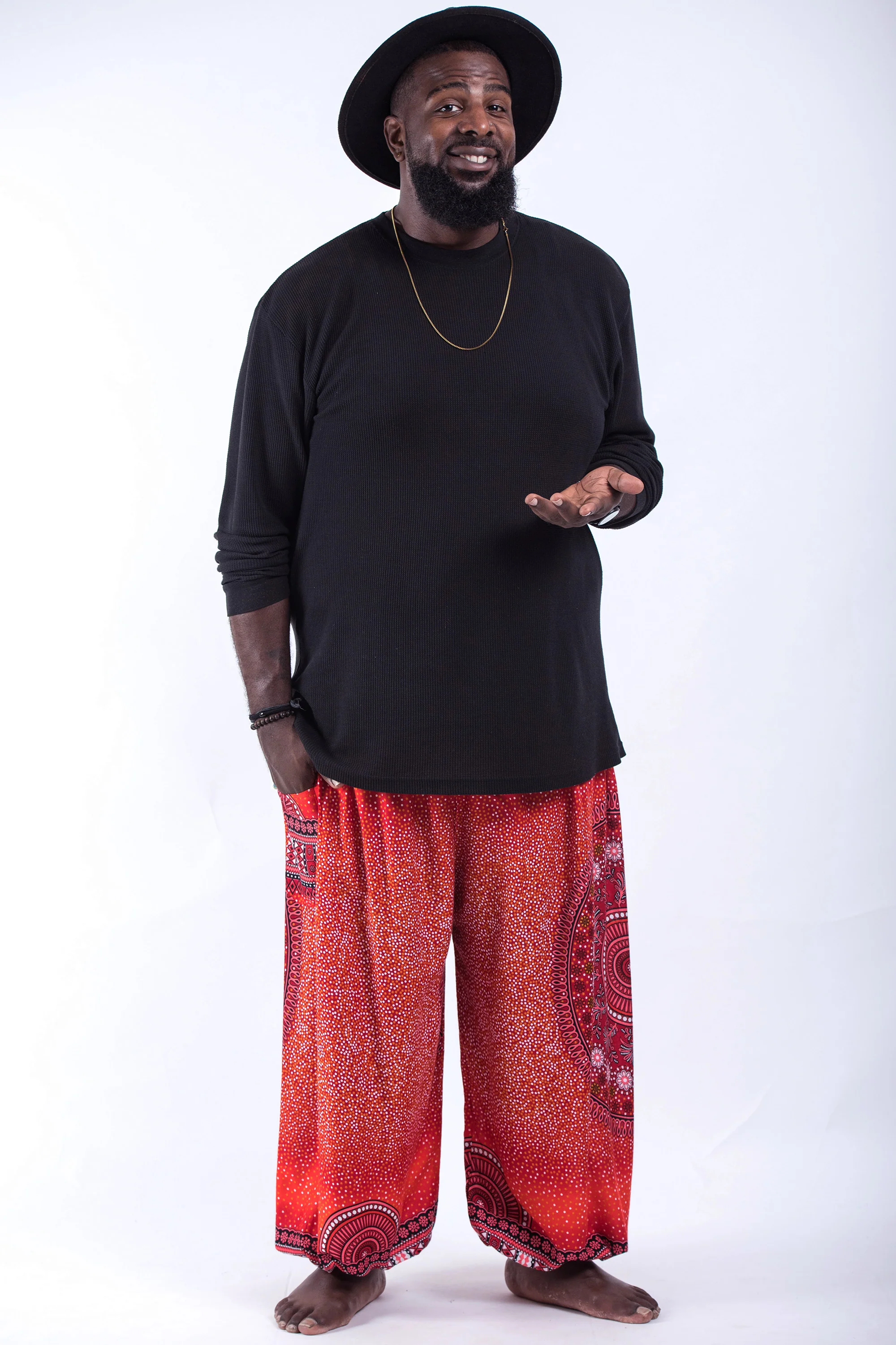 Plus Size Tribal Chakras Men's Harem Pants in Red