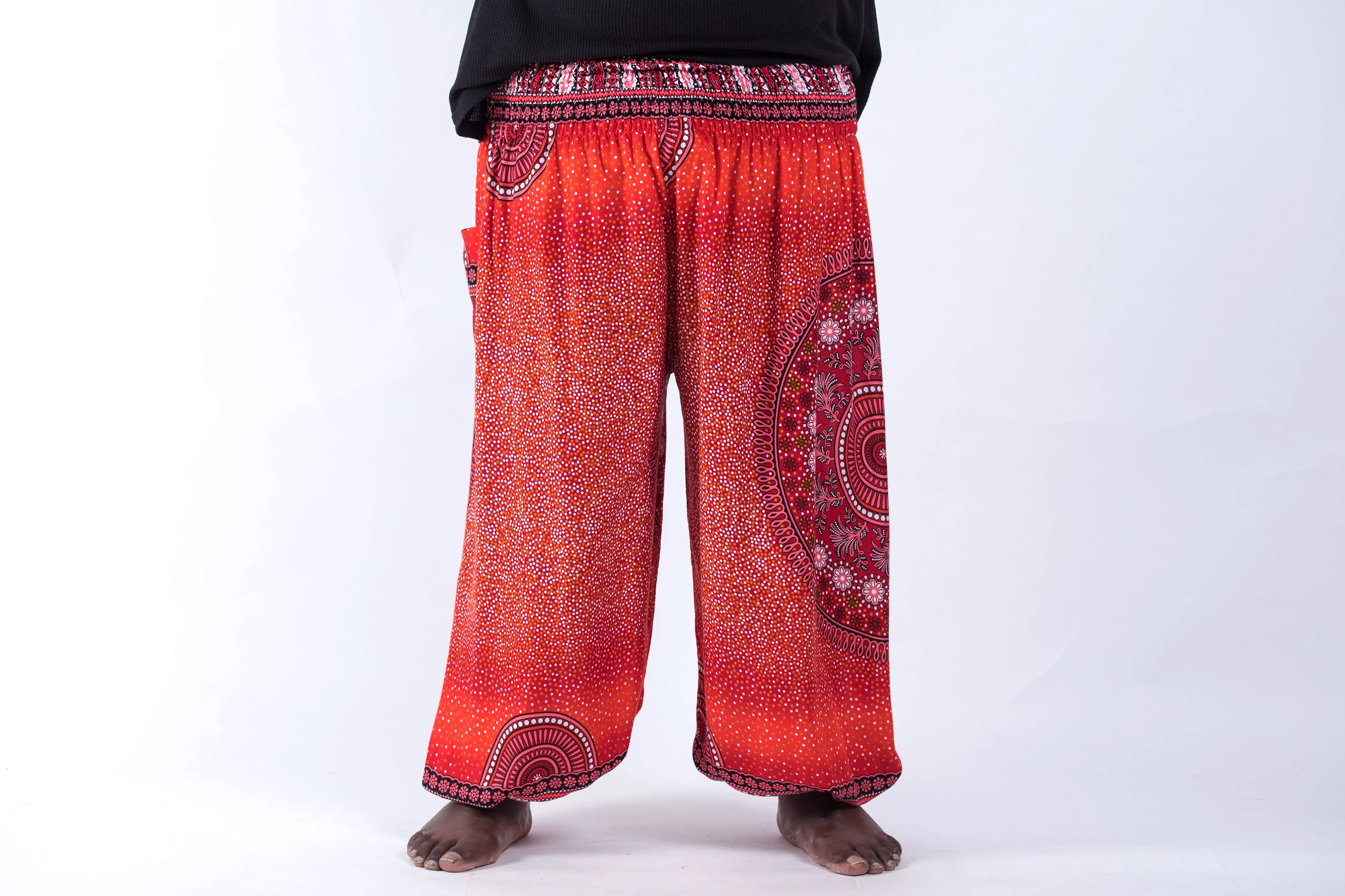 Plus Size Tribal Chakras Men's Harem Pants in Red