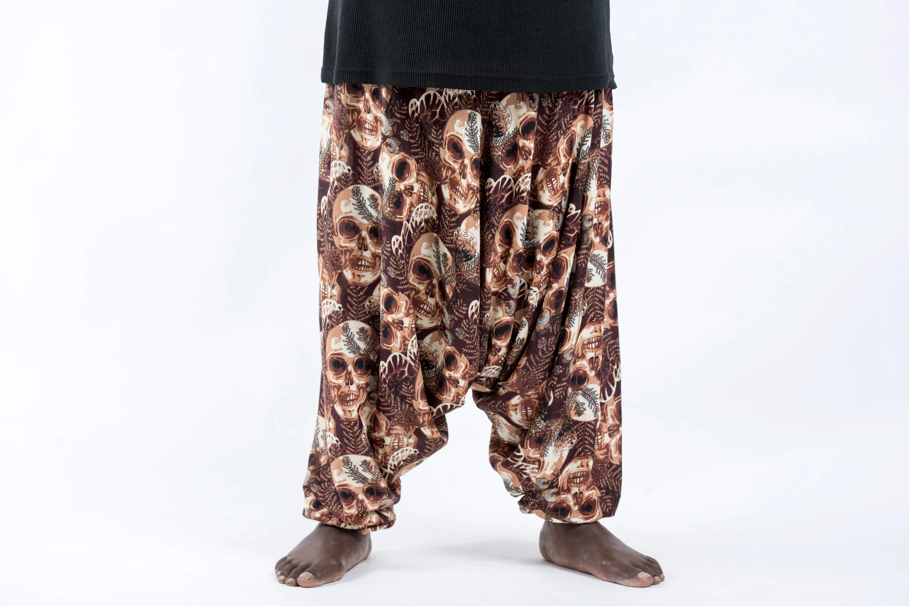 2682-Plus-Size-Skulls-Drop-Crotch-Men-s-Harem-Pants-in-Brown-2.webp Plus Size Skulls Drop Crotch Men's Harem Pants in Brown
