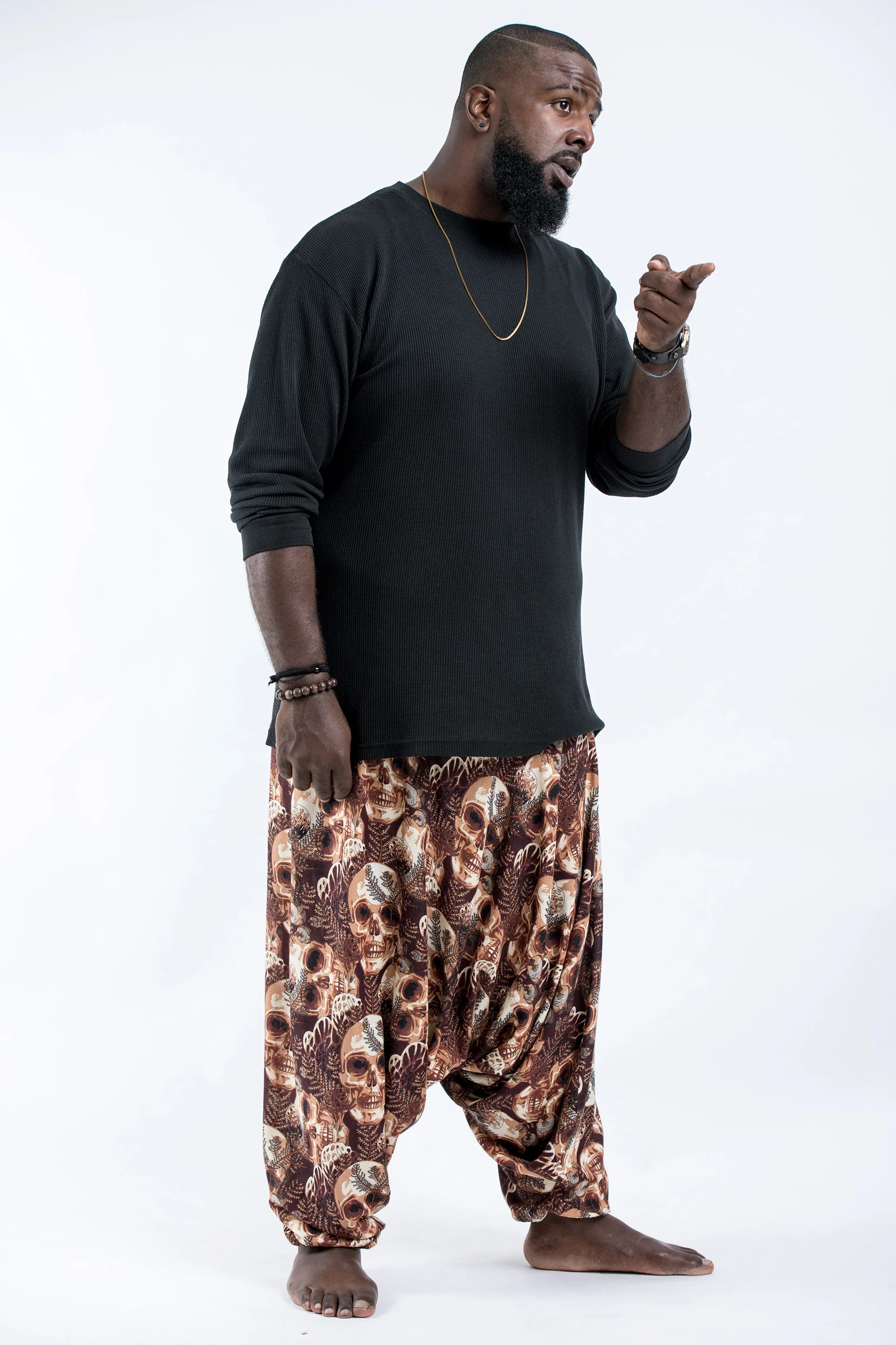2682-Plus-Size-Skulls-Drop-Crotch-Men-s-Harem-Pants-in-Brown-3.webp Plus Size Skulls Drop Crotch Men's Harem Pants in Brown