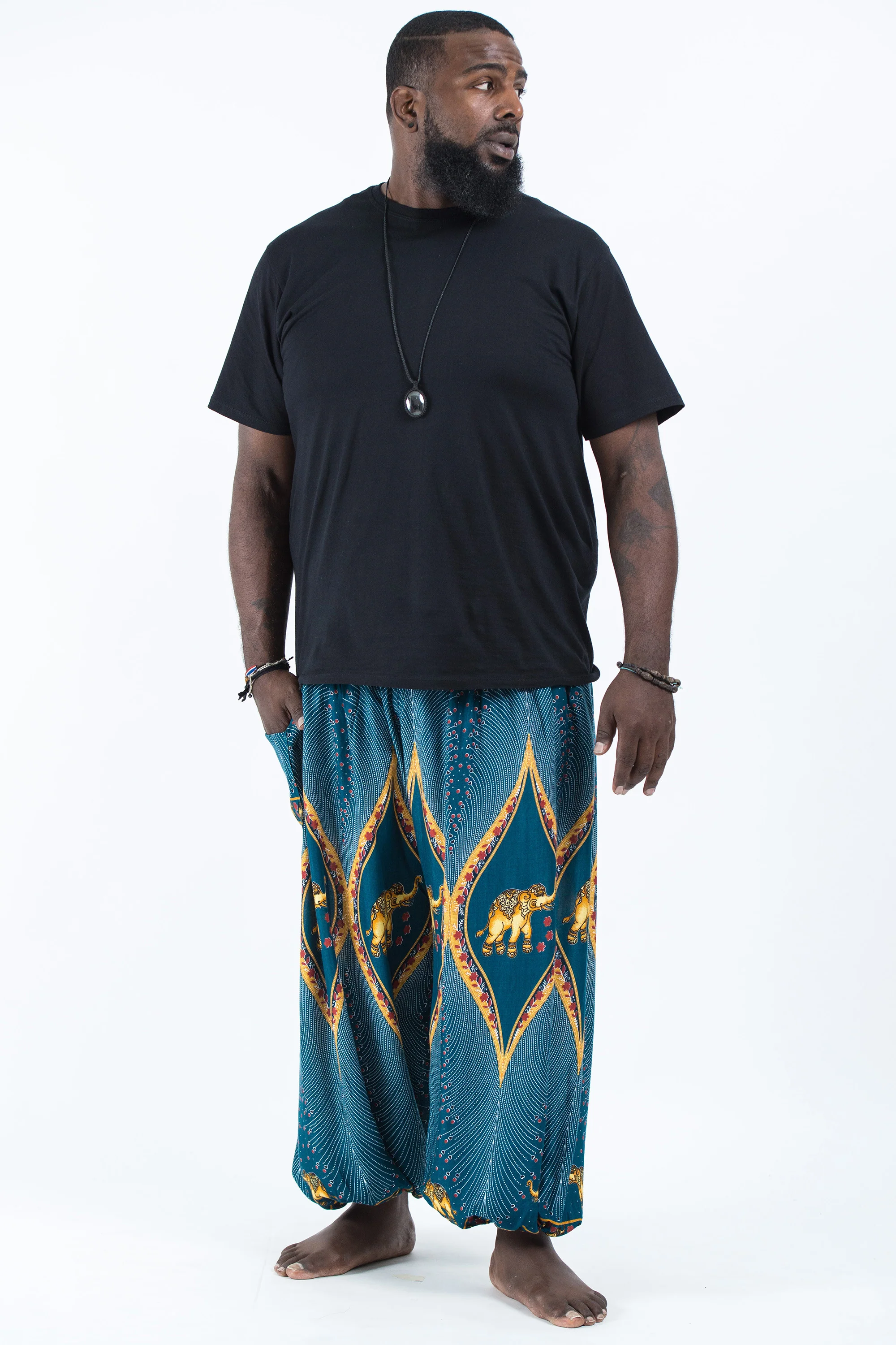 Plus Size Peacock Elephant Men's Elephant Pants in Turquoise
