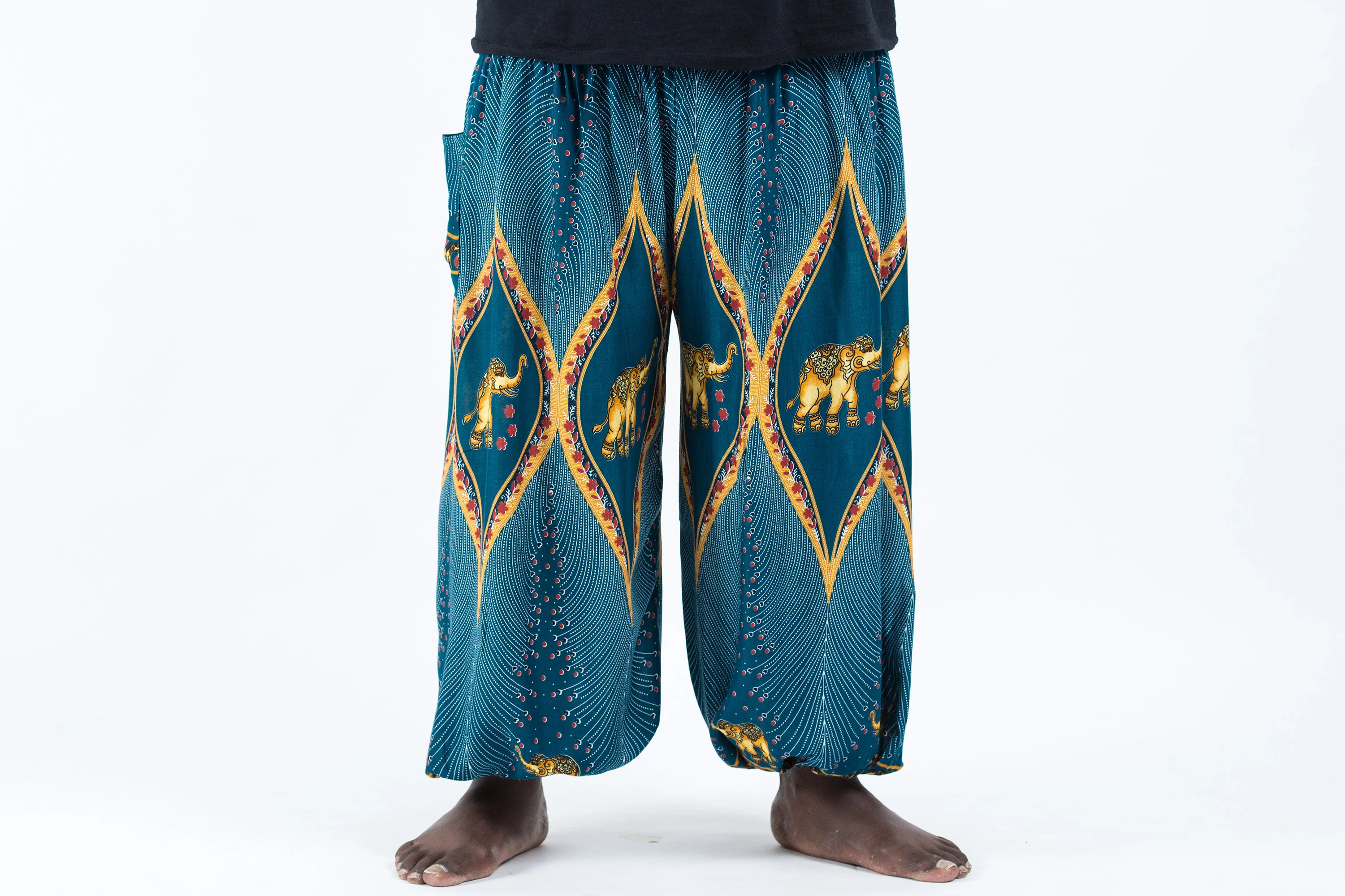 Plus Size Peacock Elephant Men's Elephant Pants in Turquoise