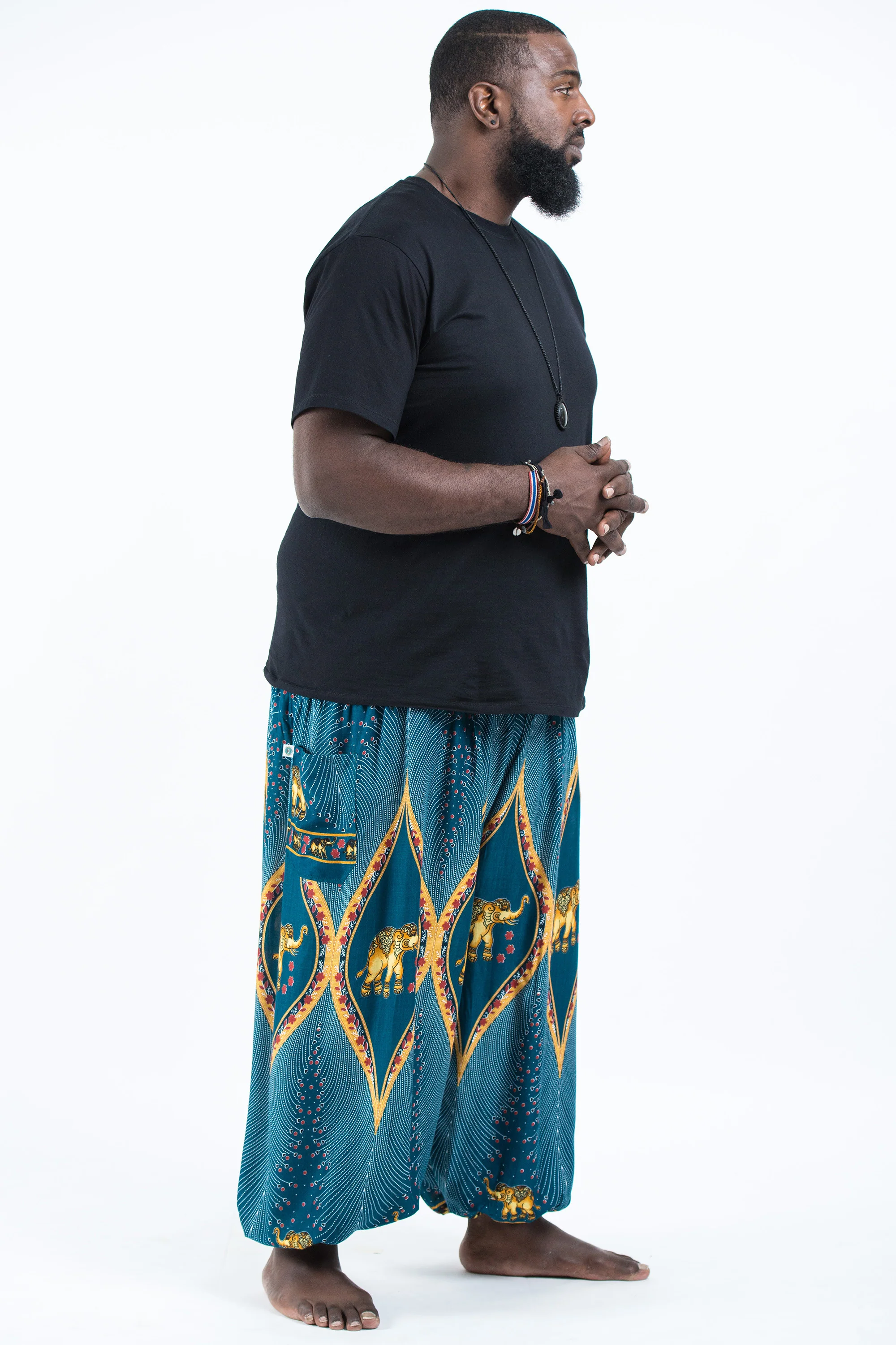 2684-Plus-Size-Peacock-Elephant-Men-s-Elephant-Pants-in-Turquoise-3.webp Plus Size Peacock Elephant Men's Elephant Pants in Turquoise