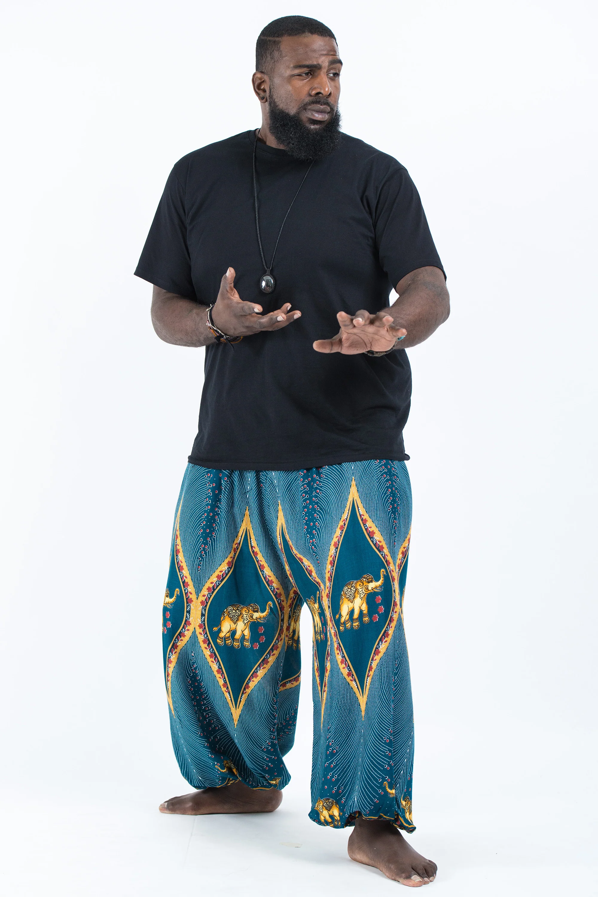 2684-Plus-Size-Peacock-Elephant-Men-s-Elephant-Pants-in-Turquoise-4.webp Plus Size Peacock Elephant Men's Elephant Pants in Turquoise