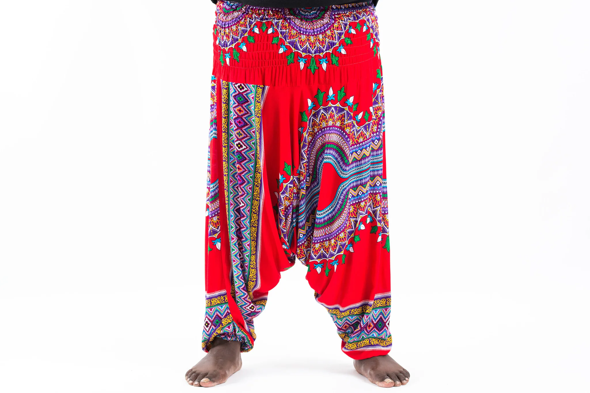Plus Size Dashiki Prints Drop Crotch Men's Harem Pants in Red