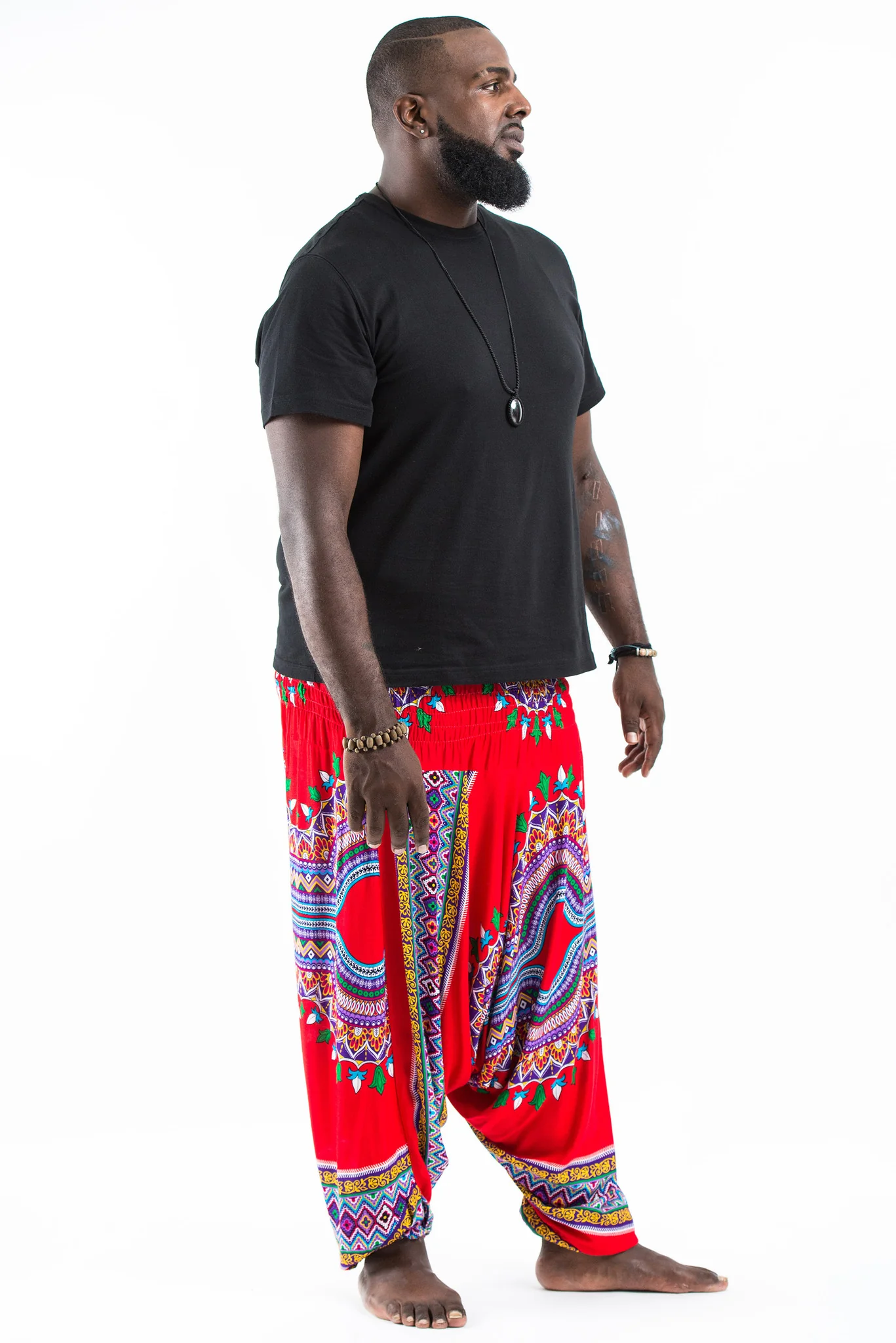 2685-Plus-Size-Dashiki-Prints-Drop-Crotch-Men-s-Harem-Pants-in-Red-3.webp Plus Size Dashiki Prints Drop Crotch Men's Harem Pants in Red