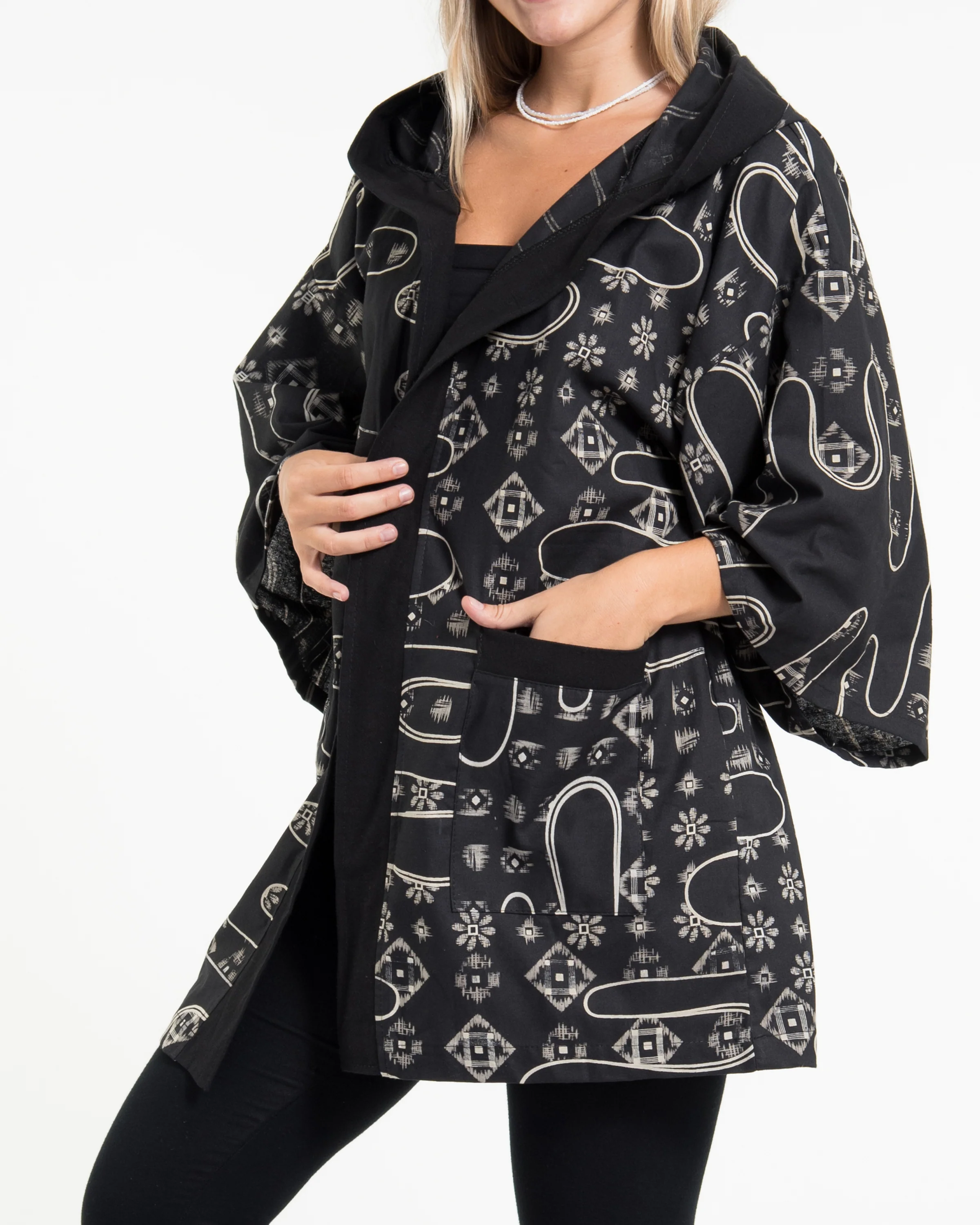 2687-Japanese-Print-Cotton-Hoodie-Kimono-Cardigan-in-Black-3.webp Japanese Print Cotton Hoodie Kimono Cardigan in Black