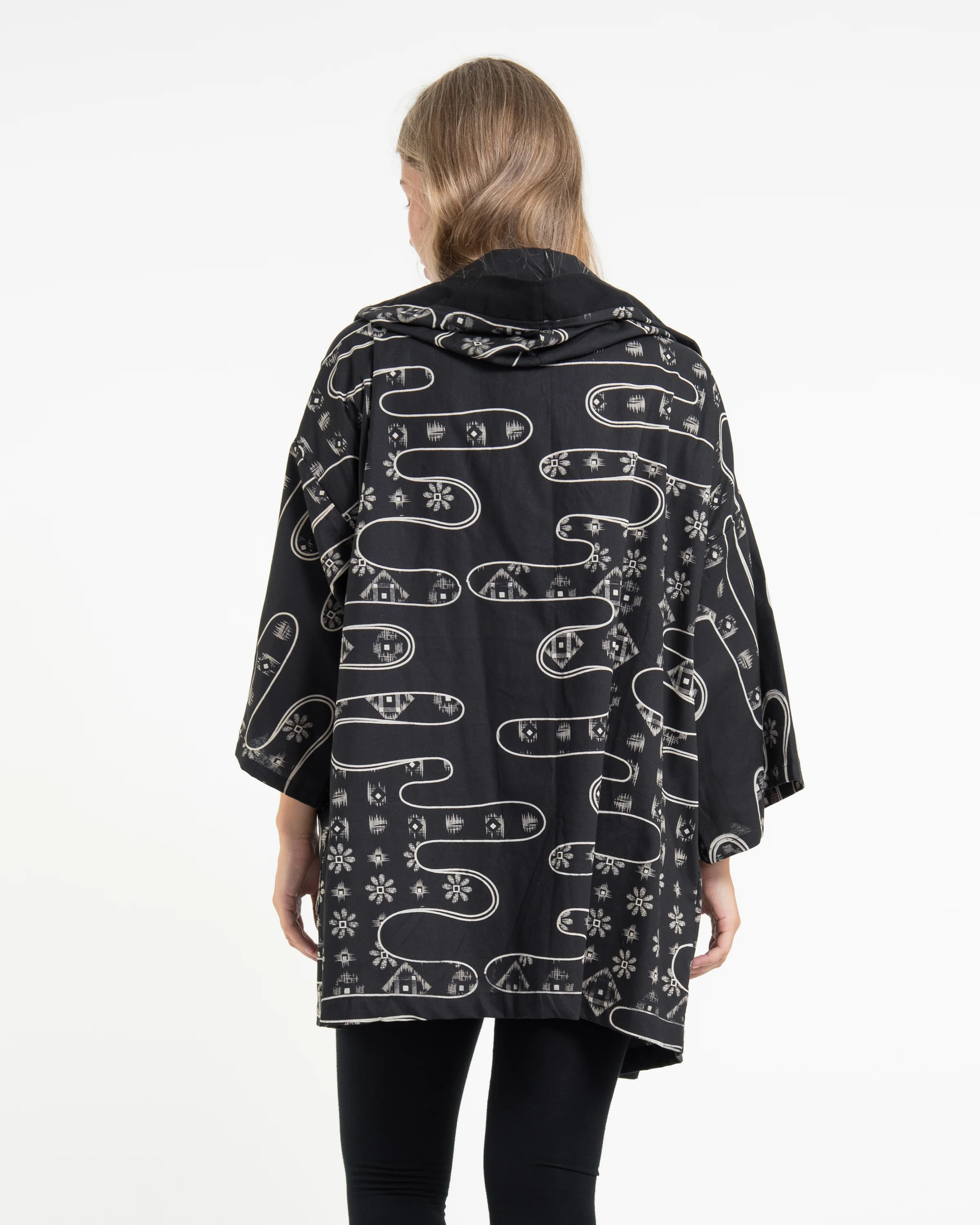 2687-Japanese-Print-Cotton-Hoodie-Kimono-Cardigan-in-Black-4.webp Japanese Print Cotton Hoodie Kimono Cardigan in Black