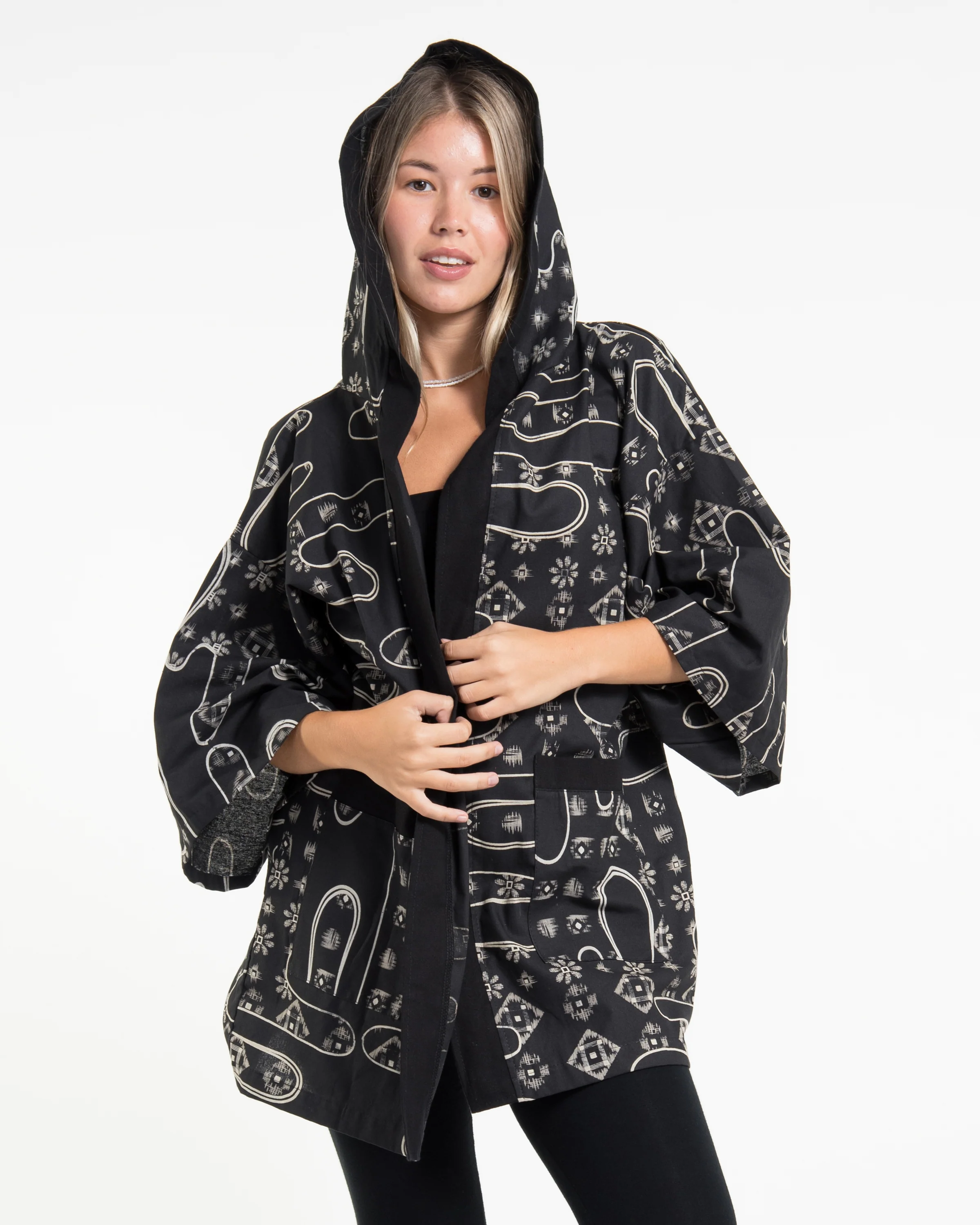 2687-Japanese-Print-Cotton-Hoodie-Kimono-Cardigan-in-Black-5.webp Japanese Print Cotton Hoodie Kimono Cardigan in Black