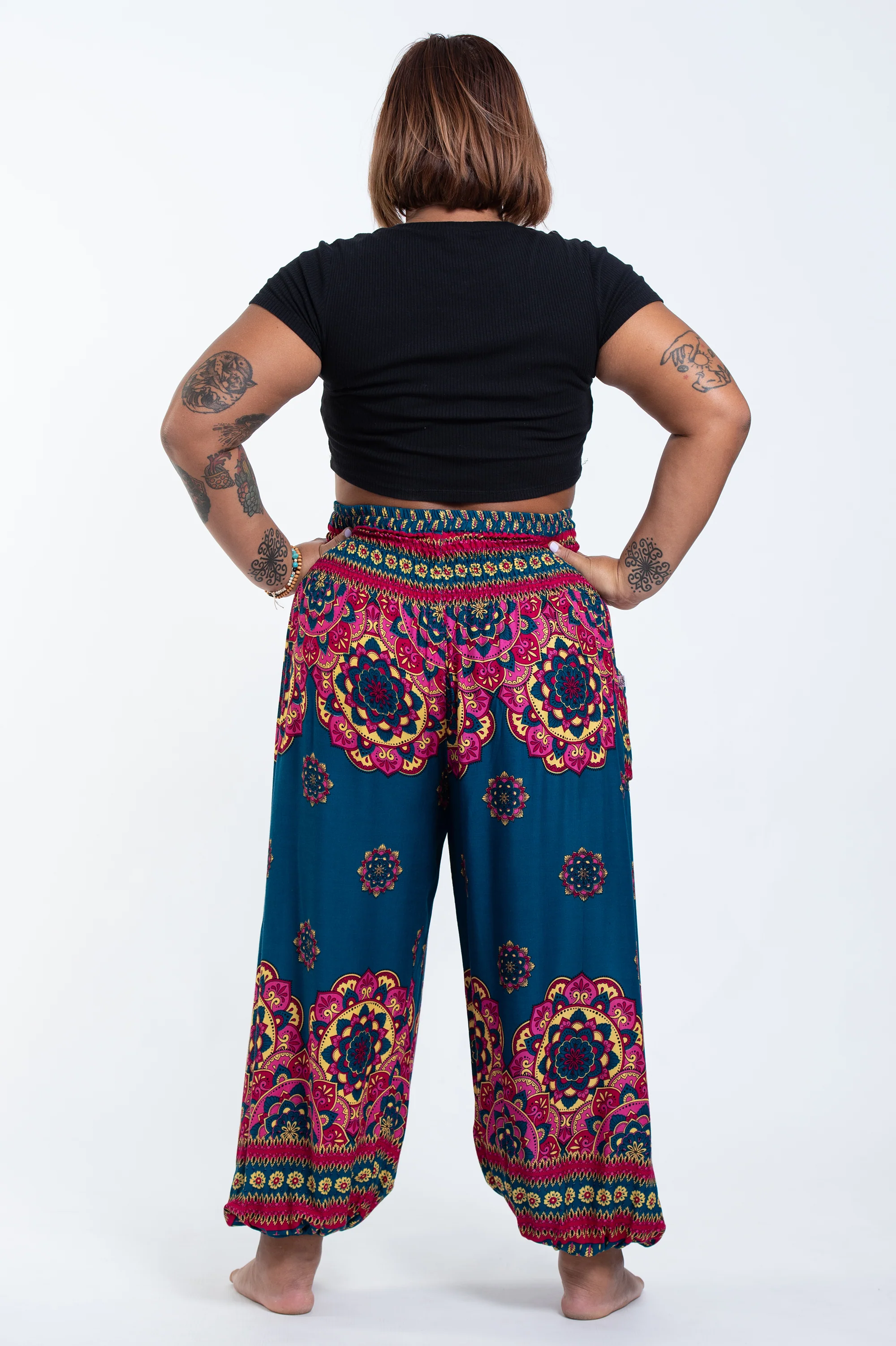 2690-Plus-Size-Lotus-Mandalas-Women-s-Harem-Pants-in-Turquoise-4.webp Plus Size Lotus Mandalas Women's Harem Pants in Turquoise