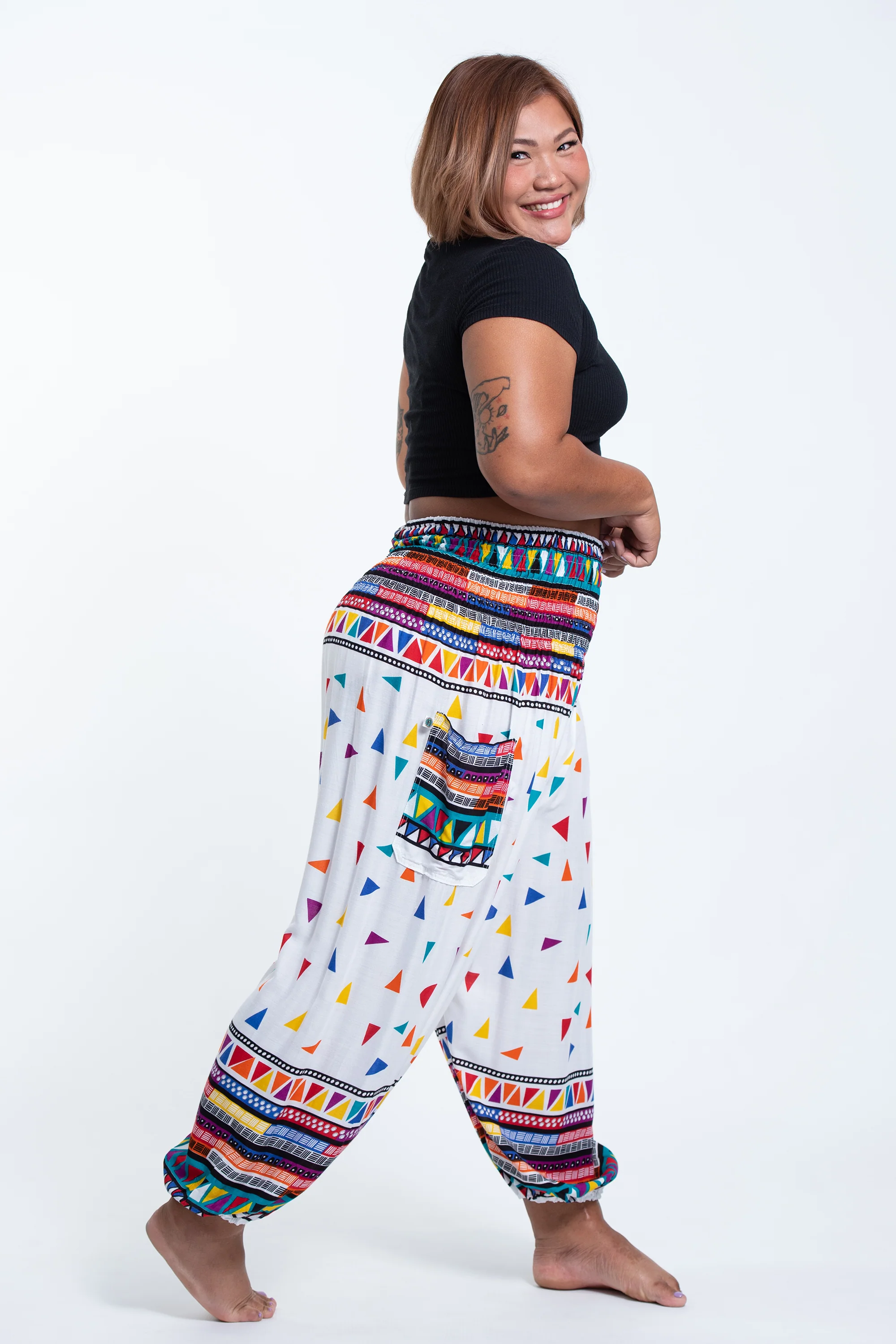 2691-Plus-Size-Triangles-Women-s-Harem-Pants-in-White-3.webp Plus Size Triangles Women's Harem Pants in White