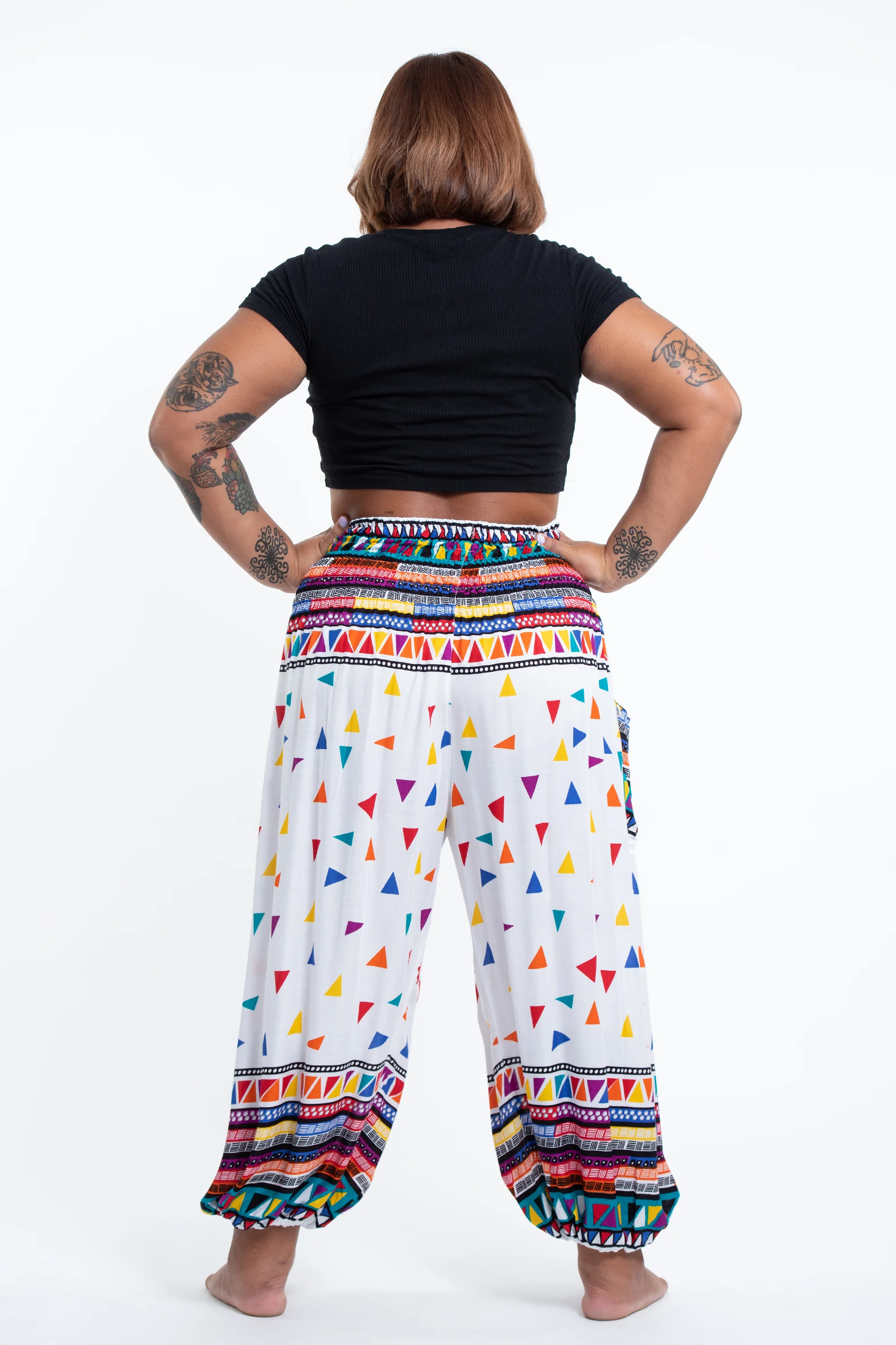 2691-Plus-Size-Triangles-Women-s-Harem-Pants-in-White-4.webp Plus Size Triangles Women's Harem Pants in White