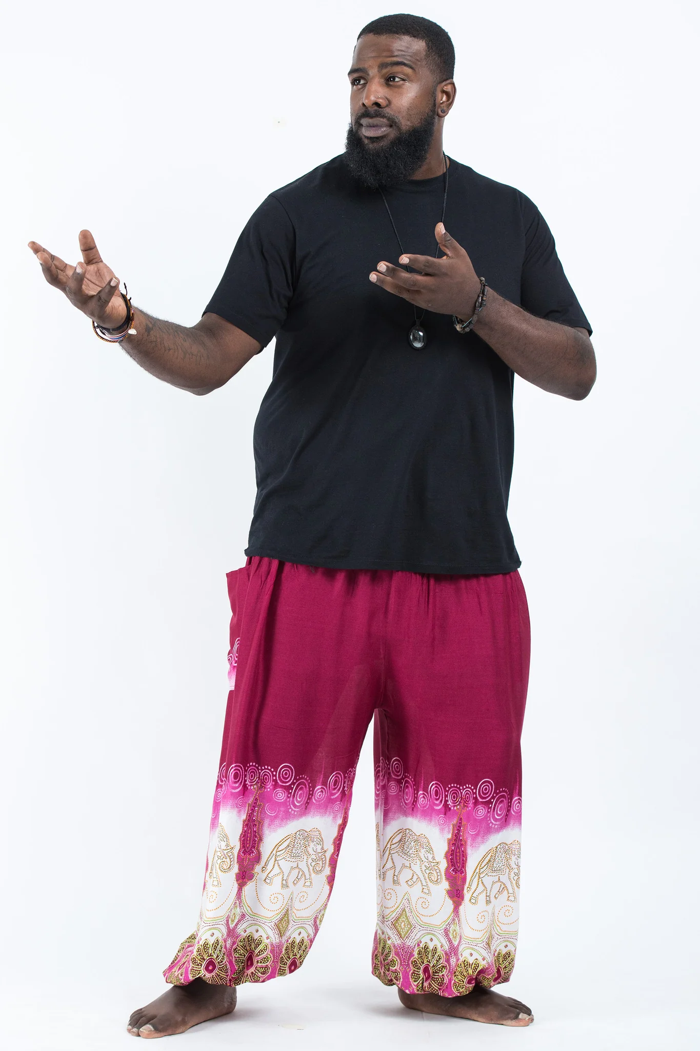 Plus Size Solid Top Elephant Men's Elephant Pants in Magenta