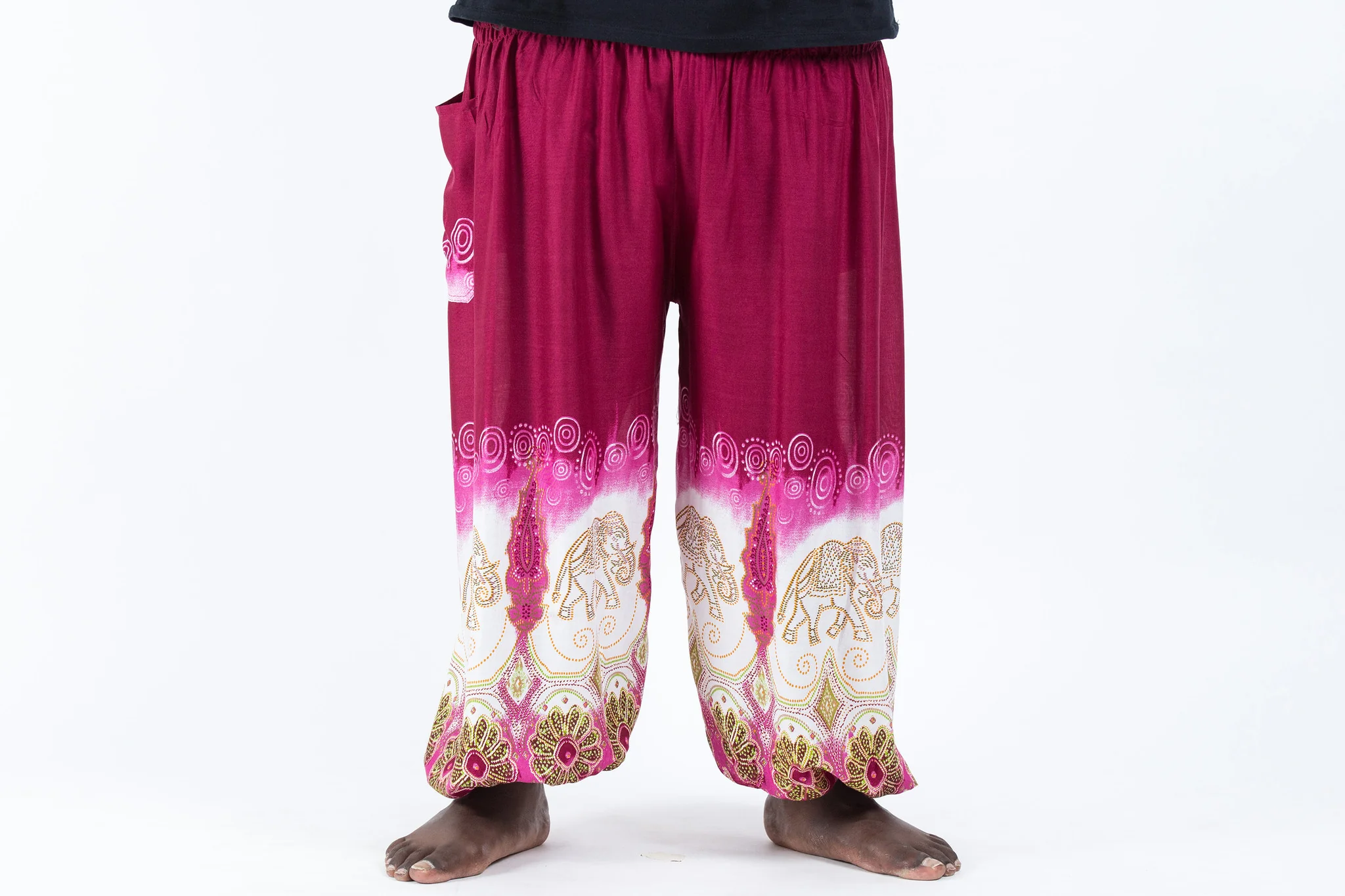 Plus Size Solid Top Elephant Men's Elephant Pants in Magenta