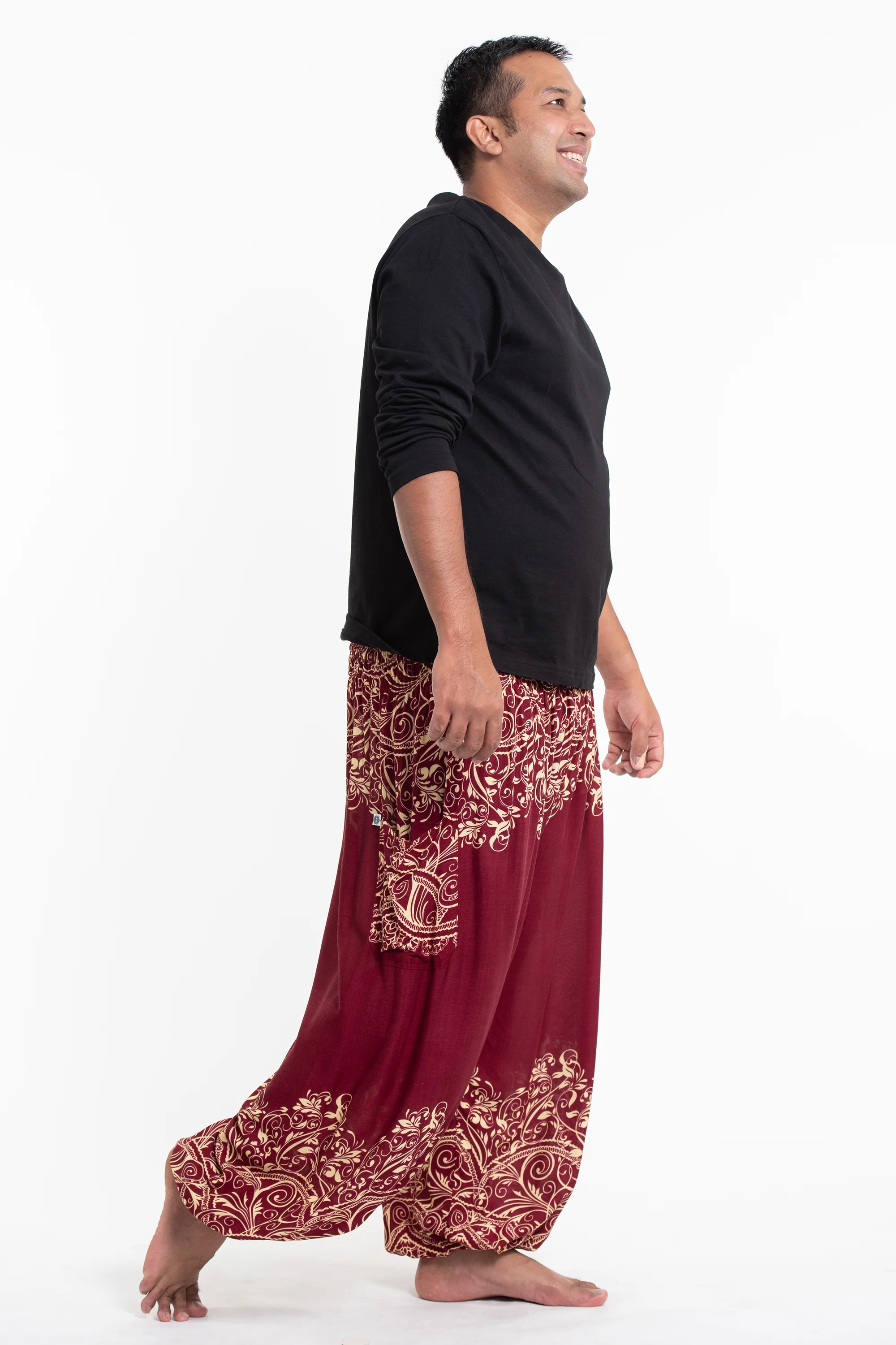 Plus Size Vines Men's Harem Pants in Red