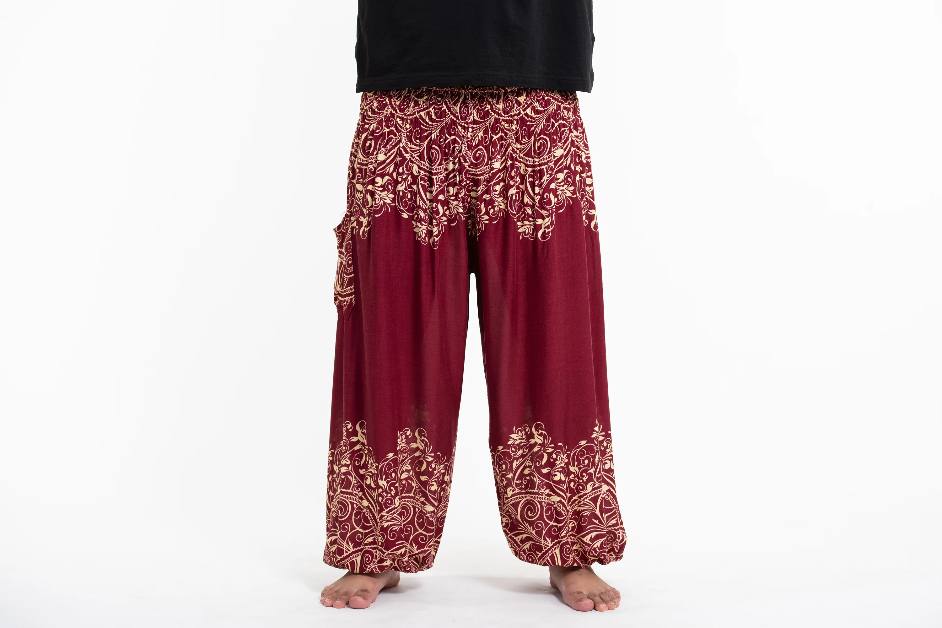 Plus Size Vines Men's Harem Pants in Red