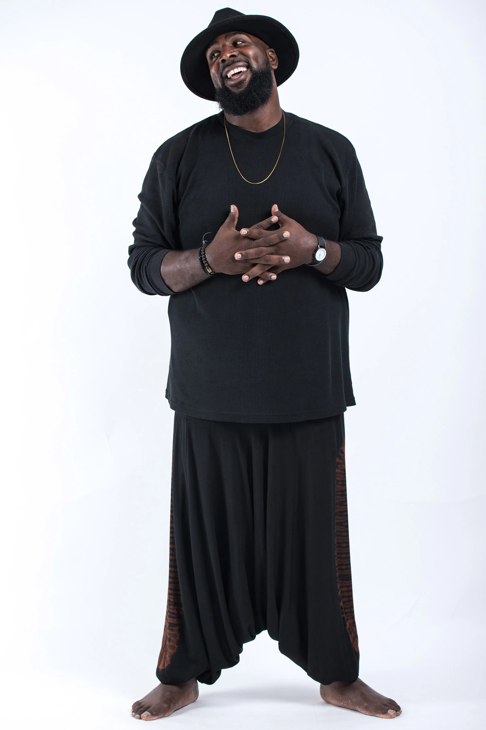 Plus Size Tie Dye Drop Crotch Men's Harem Pants in Black 04