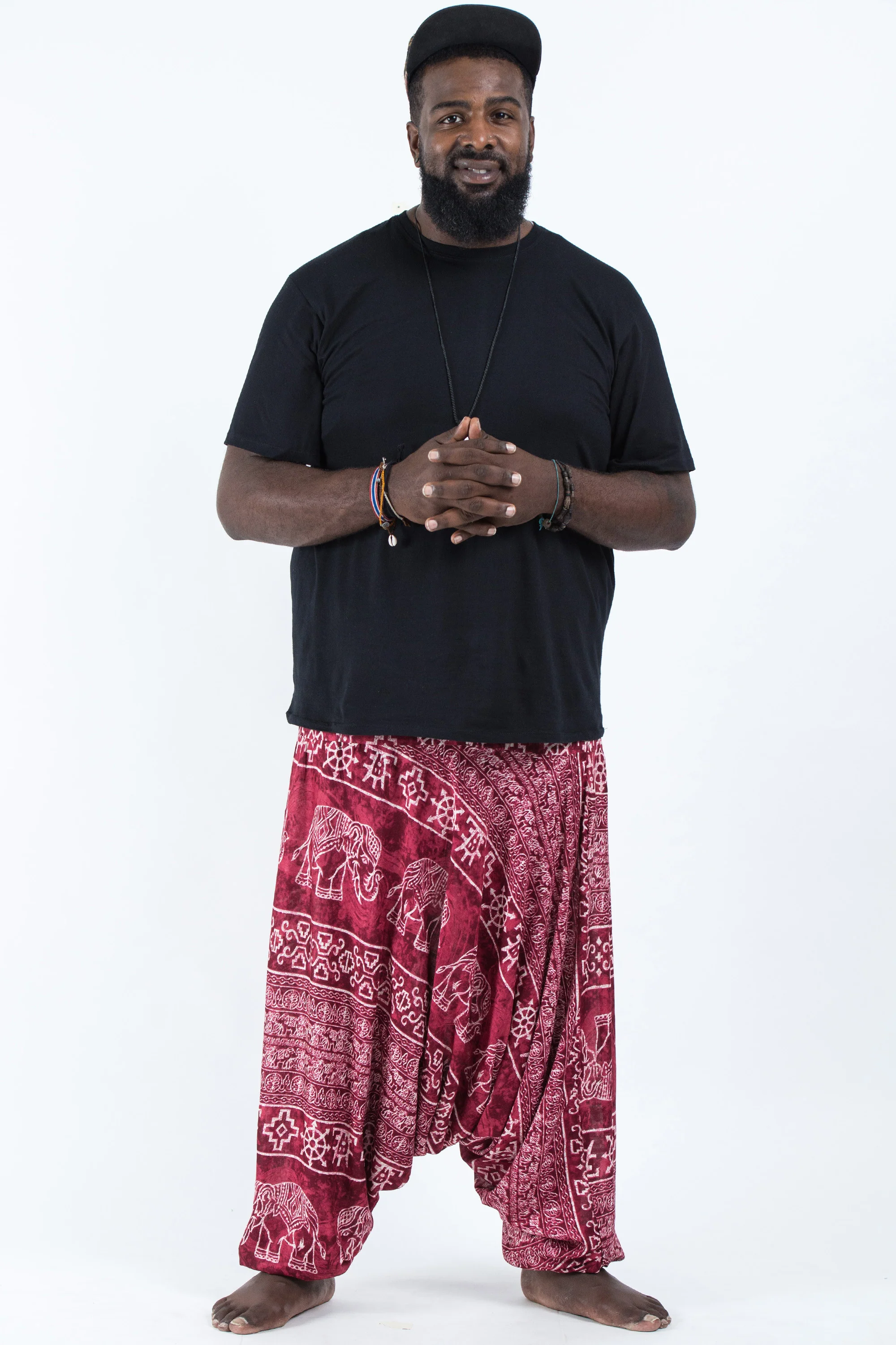 Plus Size Marble Elephant Drop Crotch Men's Elephant Pants in Red