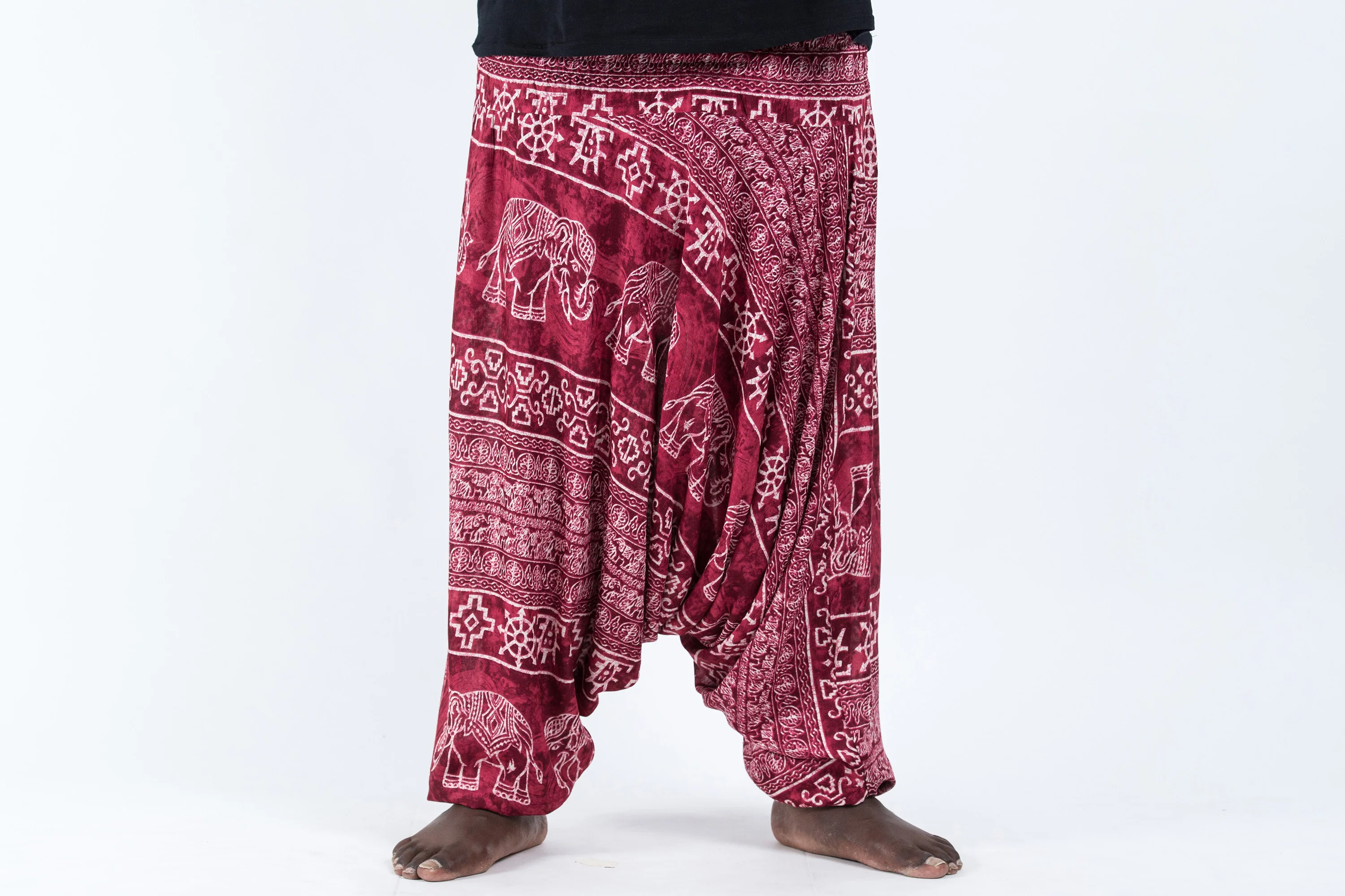 Plus Size Marble Elephant Drop Crotch Men's Elephant Pants in Red