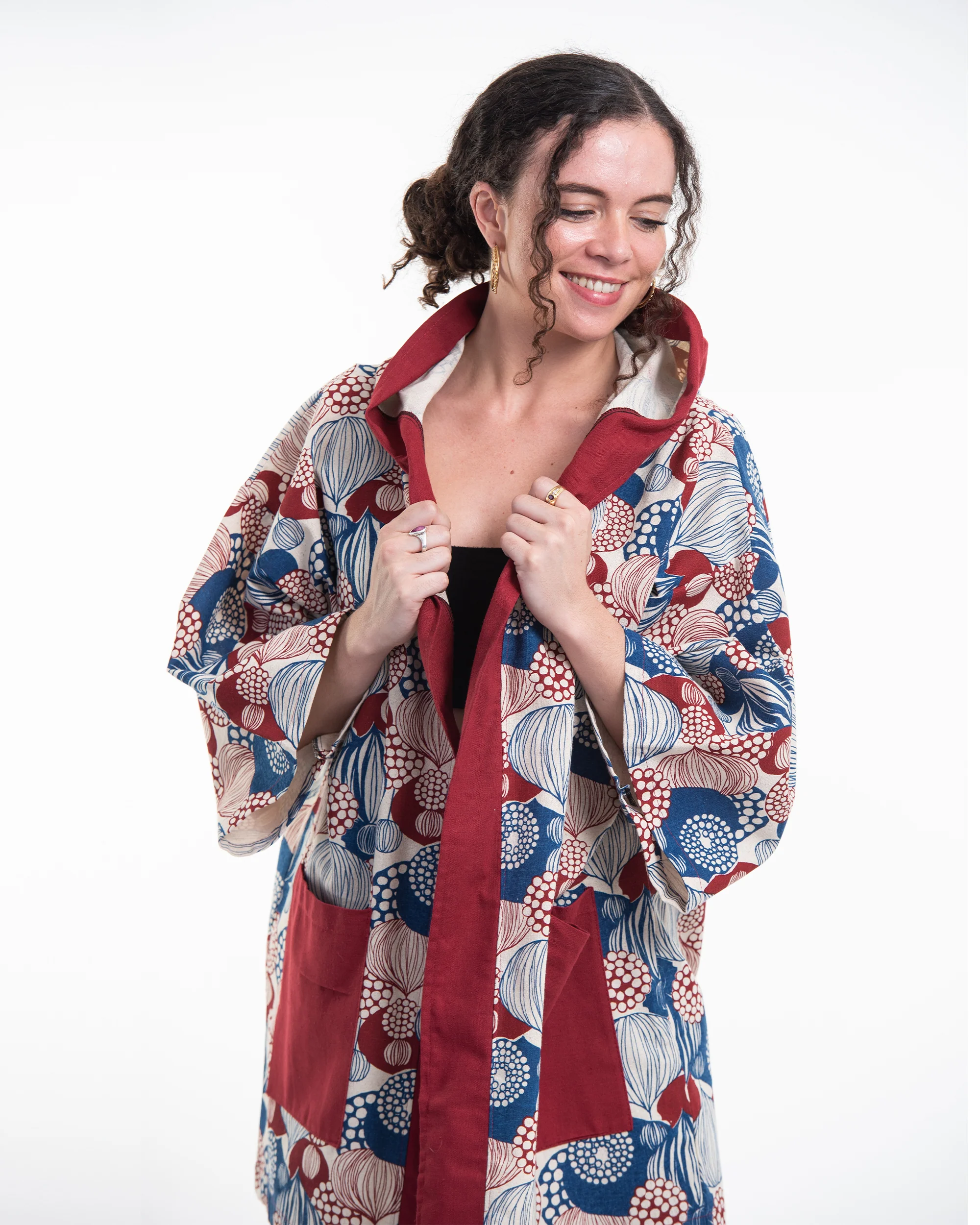 2705-Leaves-Print-Cotton-Hoodie-Kimono-Cardigan-in-Red-4.webp Leaves Print Cotton Hoodie Kimono Cardigan in Red