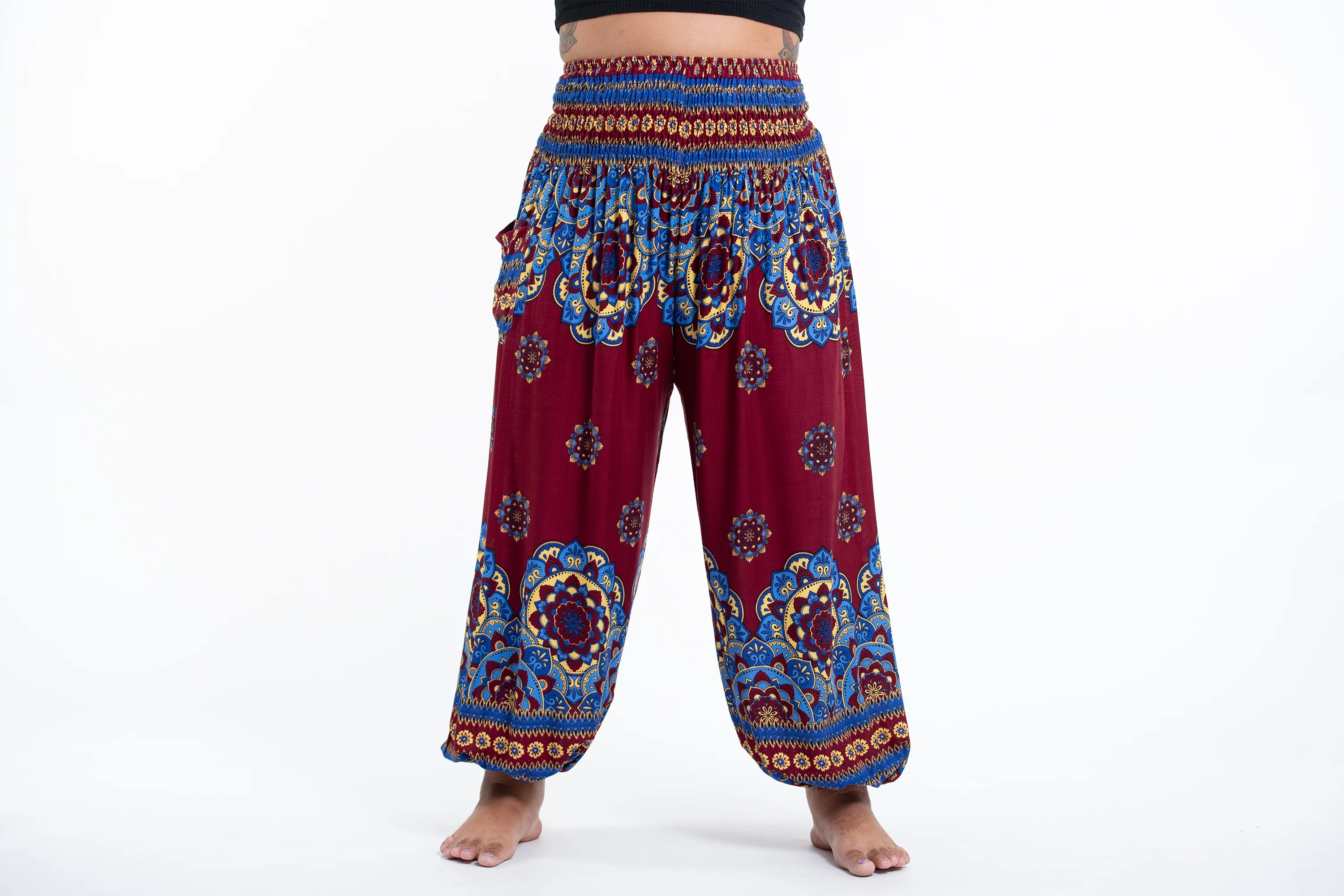 Plus Size Lotus Mandalas Women's Harem Pants in Red