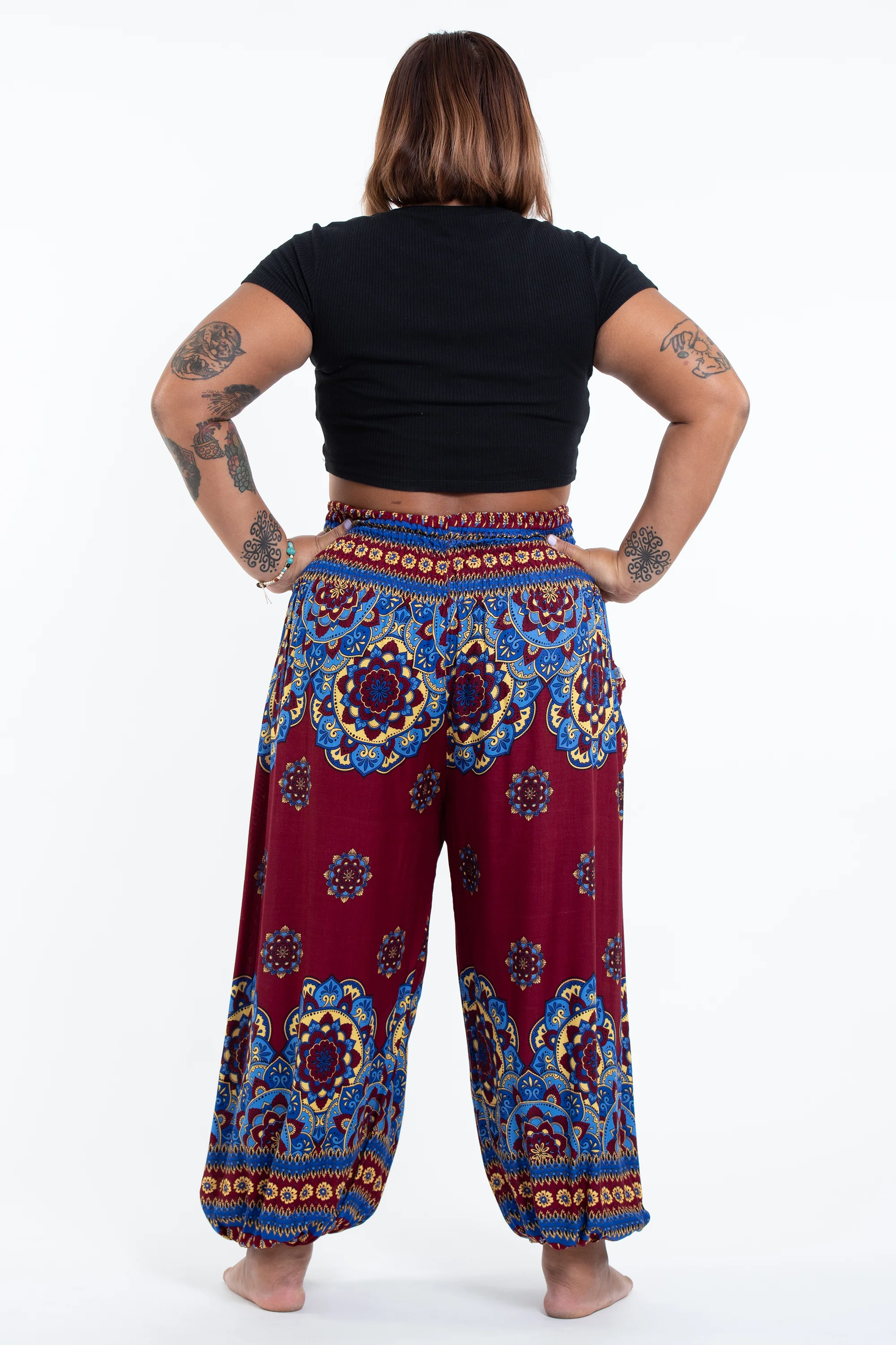 2707-Plus-Size-Lotus-Mandalas-Women-s-Harem-Pants-in-Red-4.webp Plus Size Lotus Mandalas Women's Harem Pants in Red