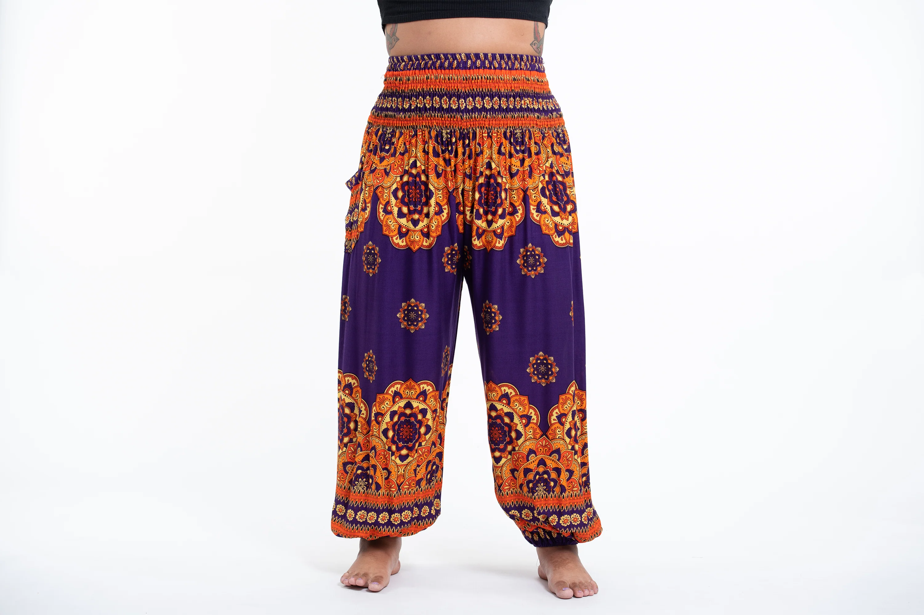 Plus Size Lotus Mandalas Women's Harem Pants in Purple