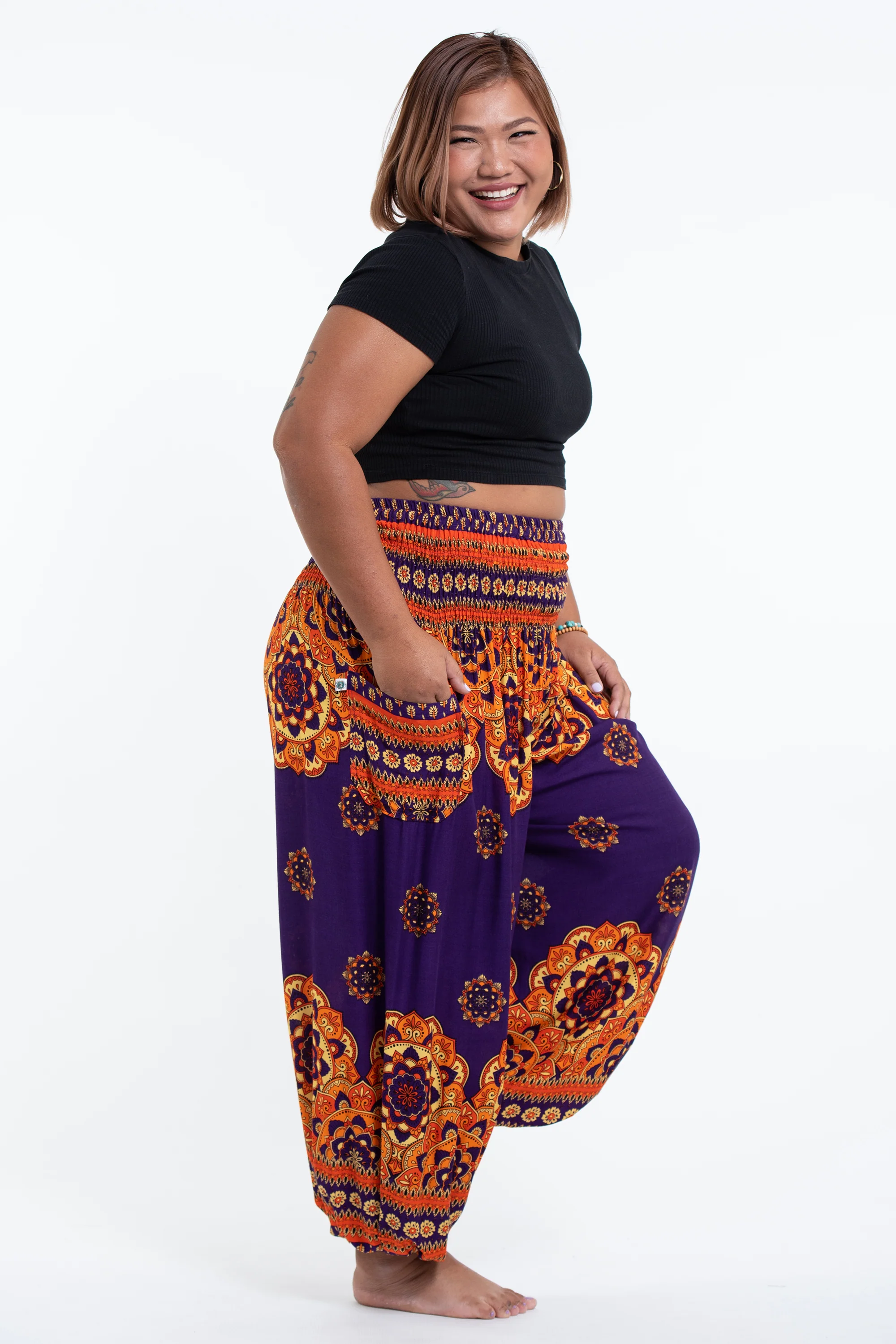 2711-Plus-Size-Lotus-Mandalas-Women-s-Harem-Pants-in-Purple-3.webp Plus Size Lotus Mandalas Women's Harem Pants in Purple